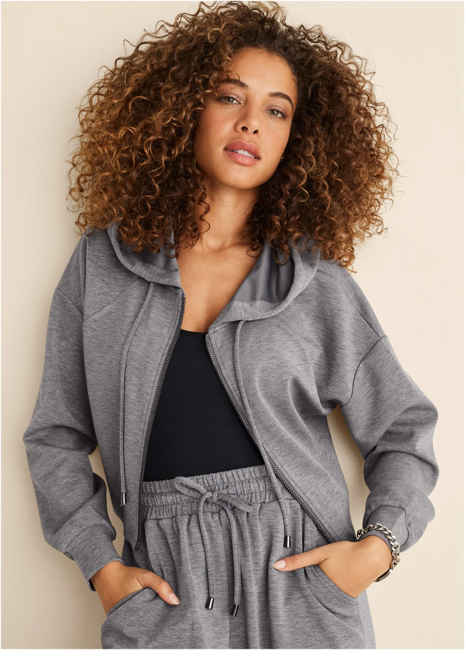 Double Knit Cropped Jacket - Medium Heather Grey