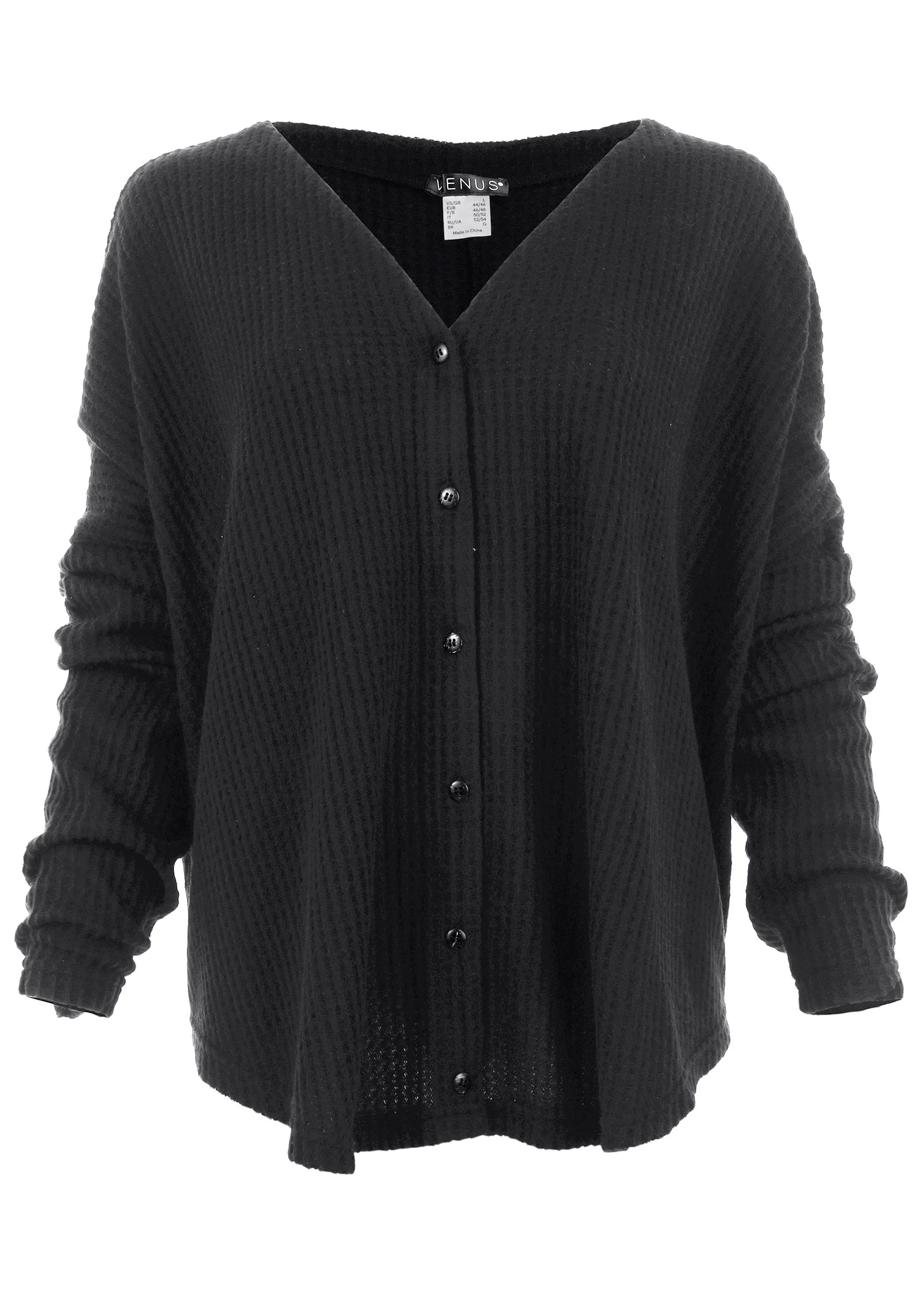 Cozy Waffle Button Down Top - Jet Black - Image 4