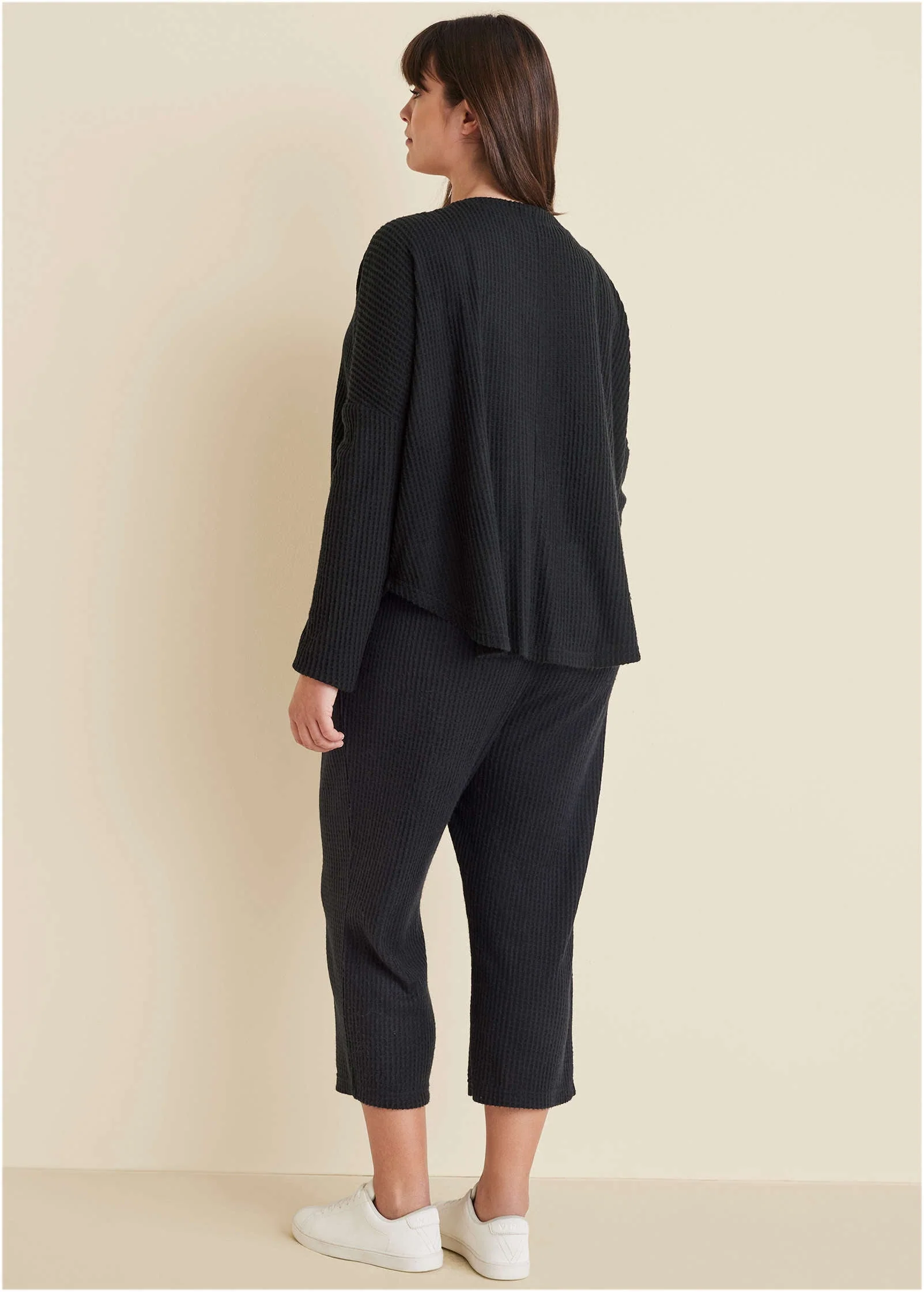 Cozy Waffle Button Down Top - Jet Black - Image 6
