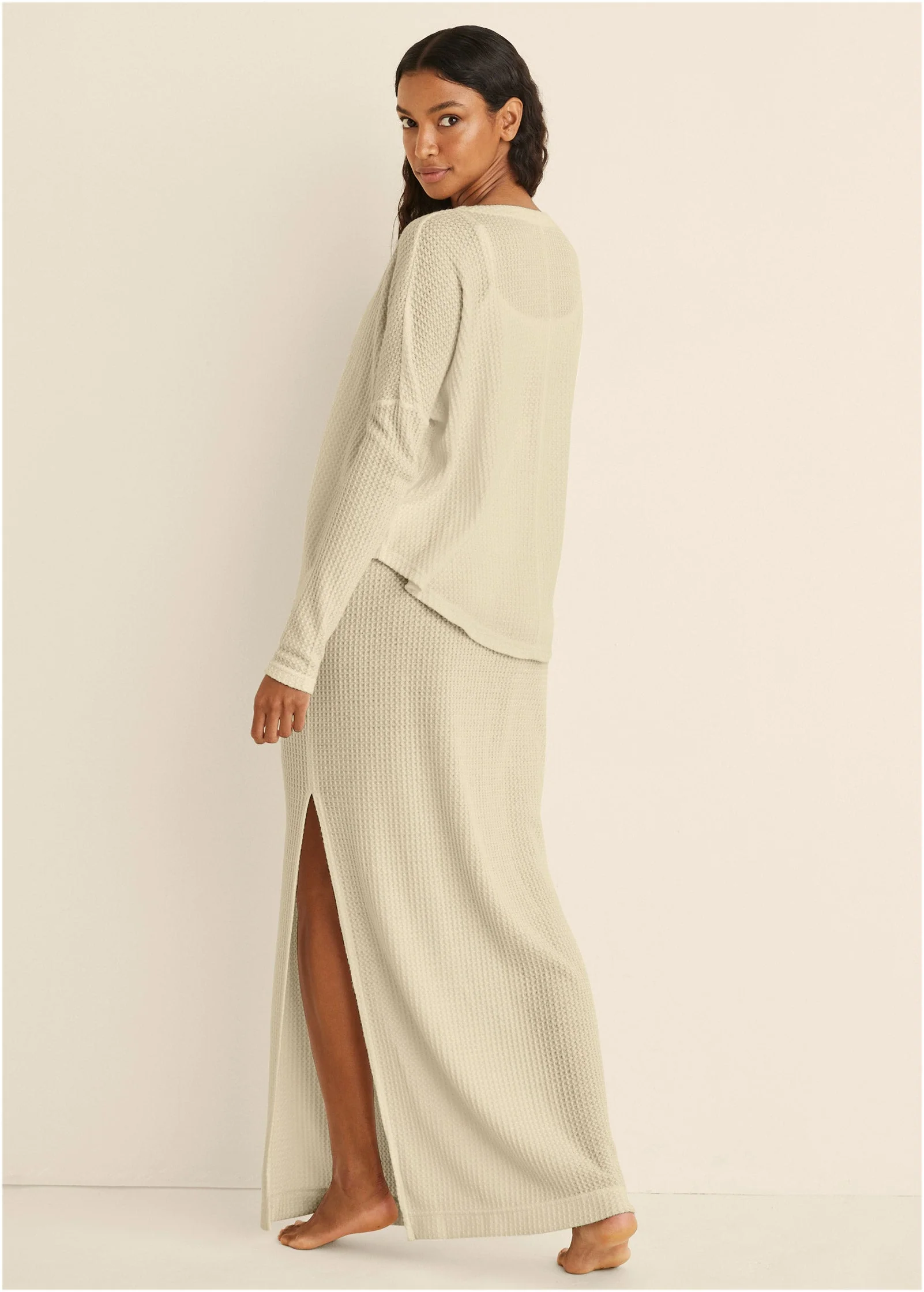 Cozy Waffle Button Down Top - Oatmeal - Image 3