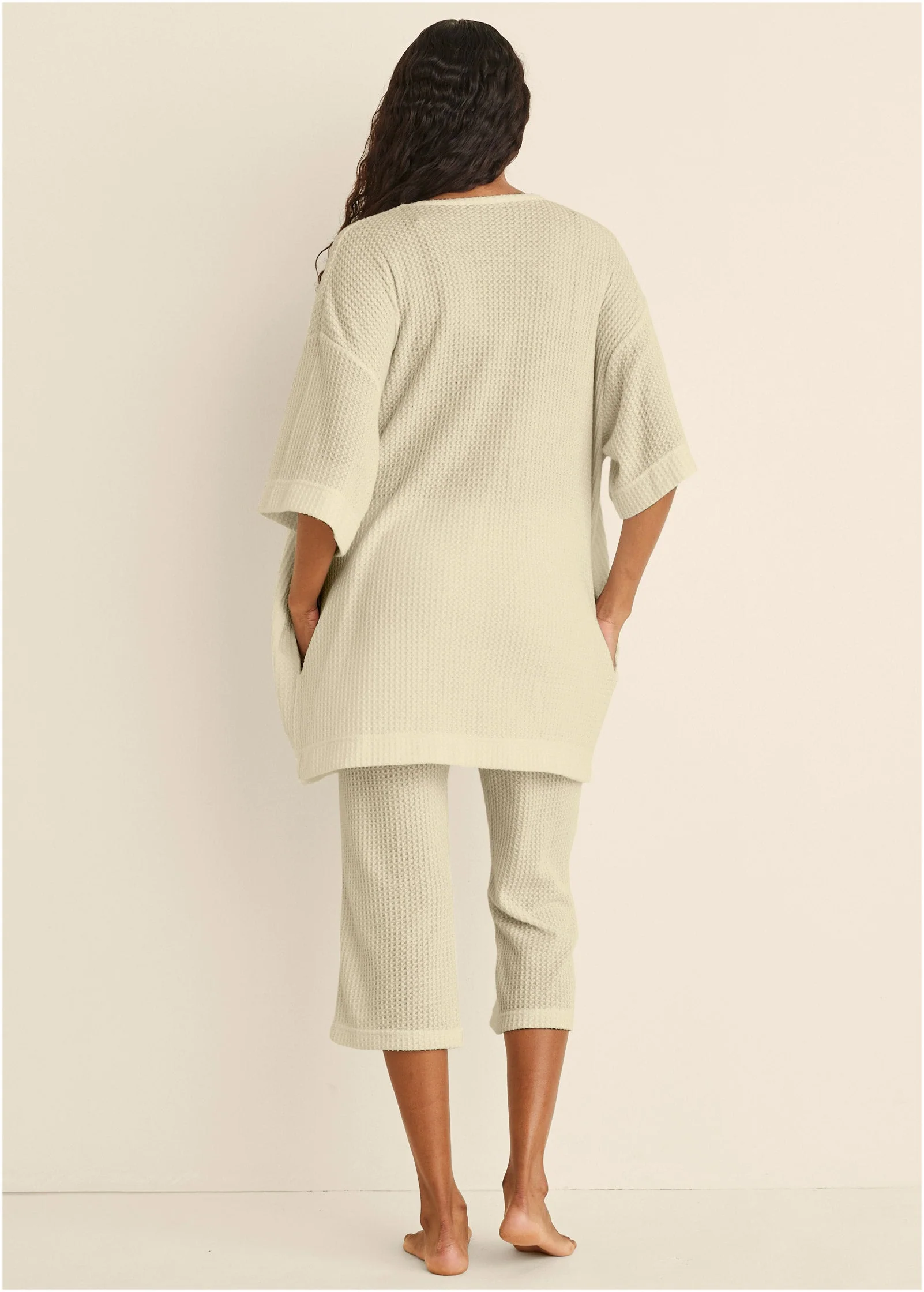 Cozy Waffle Knit Kimono - Oatmeal - Image 3