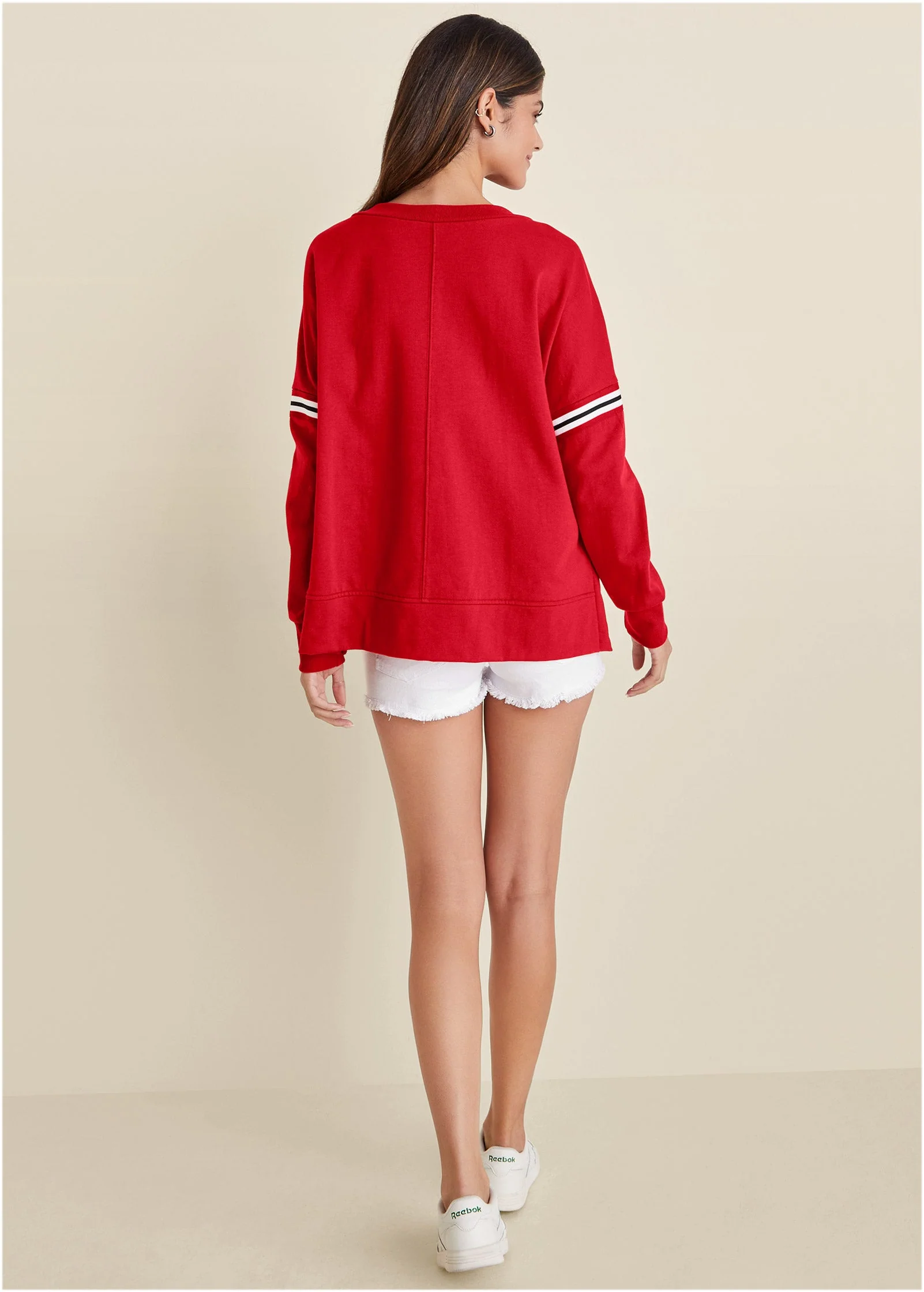 French Terry V-Neck Top - Red - Image 4