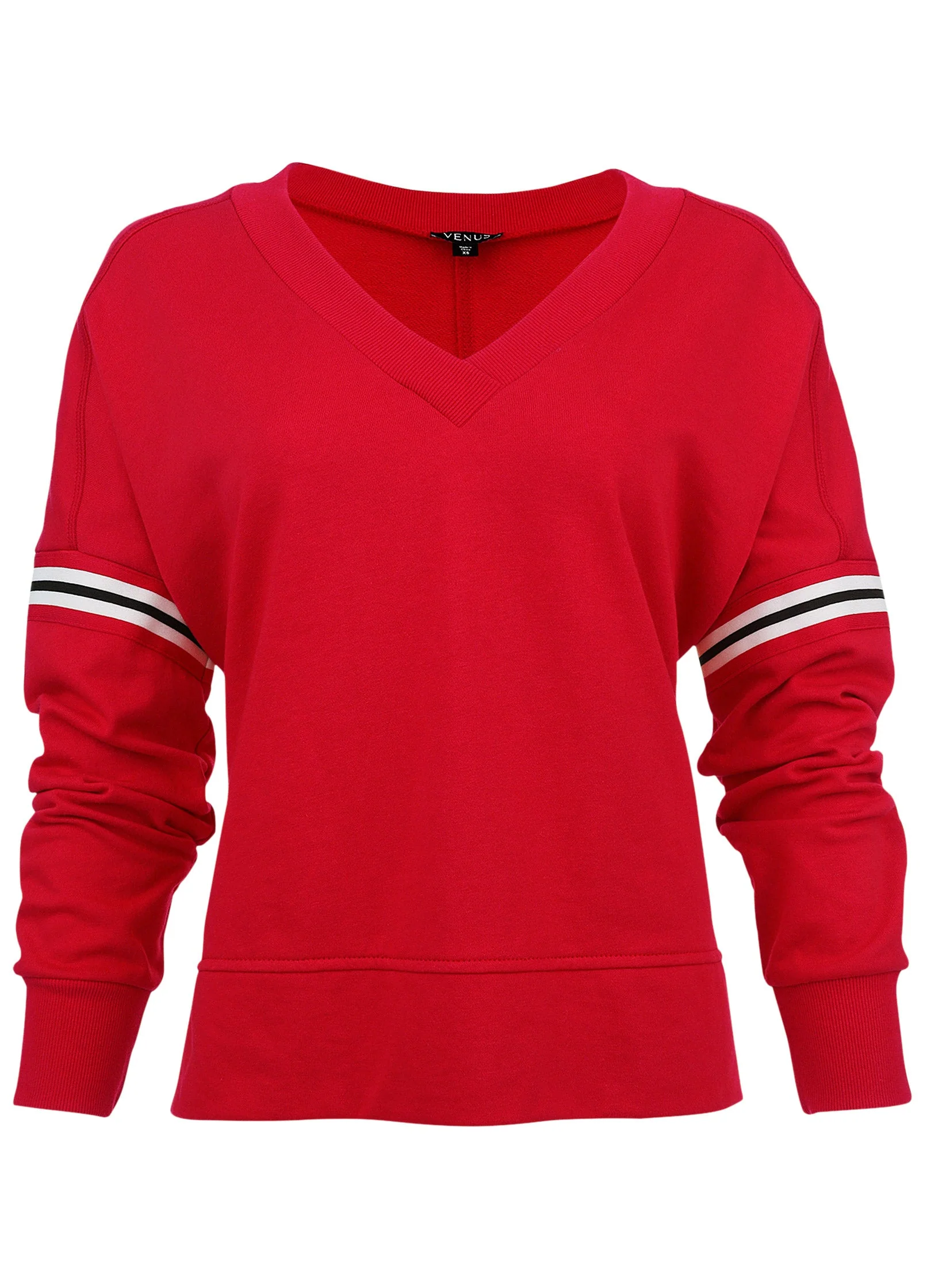 French Terry V-Neck Top - Red - Image 5