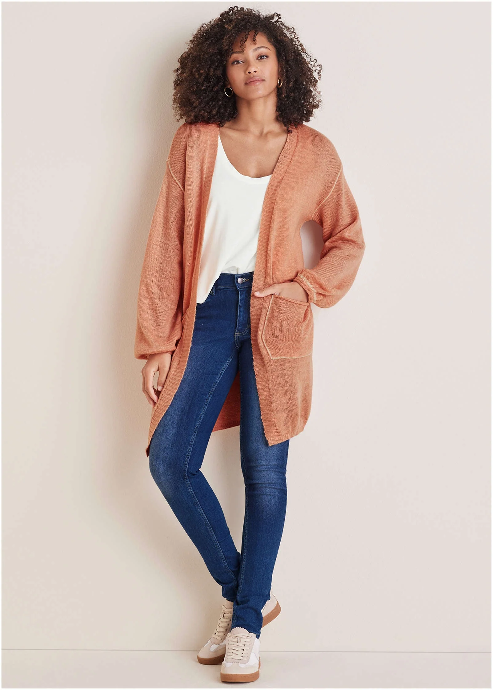 Contrast Stitch Cardigan - Dusty Rose - Image 3