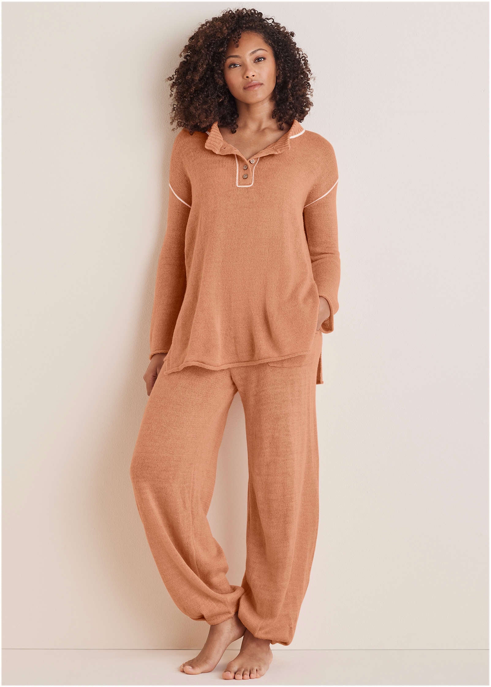 Contrast Stitch Henley - Dusty Rose - Image 3
