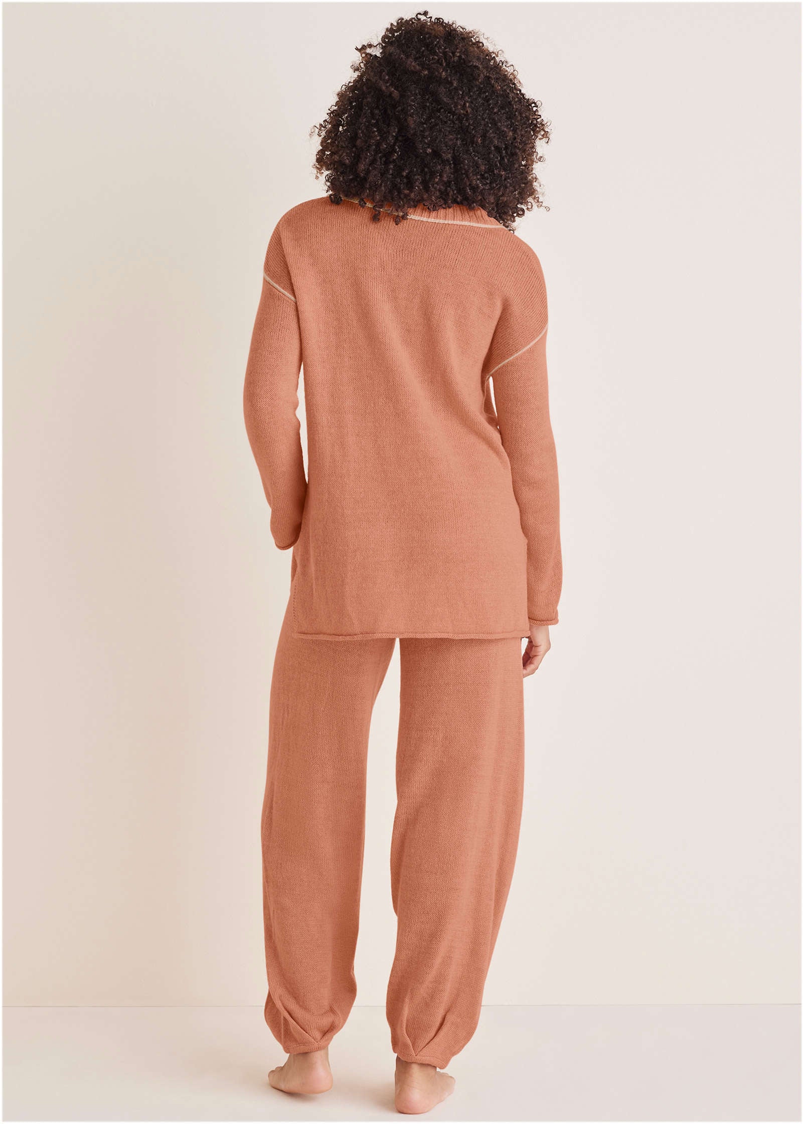 Contrast Stitch Henley - Dusty Rose - Image 4