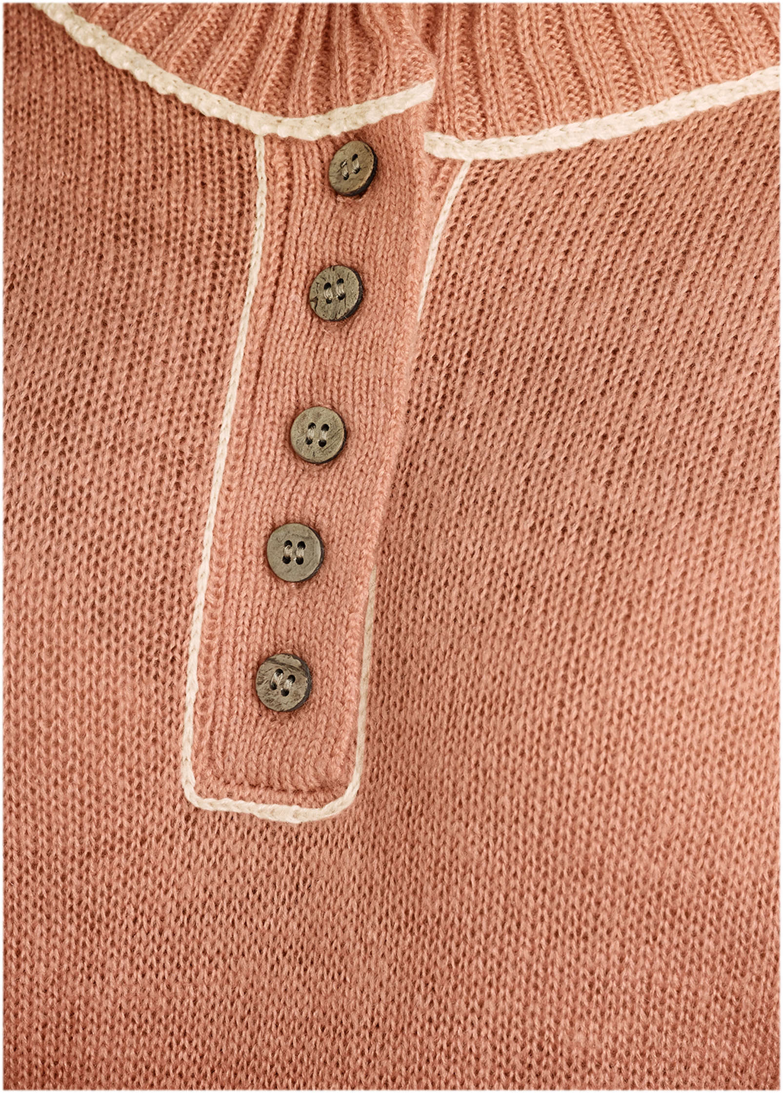 Contrast Stitch Henley - Dusty Rose - Image 5