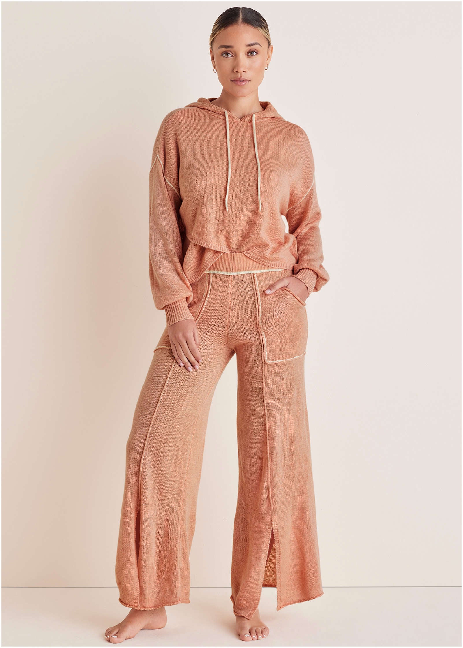 Contrast Stitch Wide Leg - Dusty Rose - Image 2