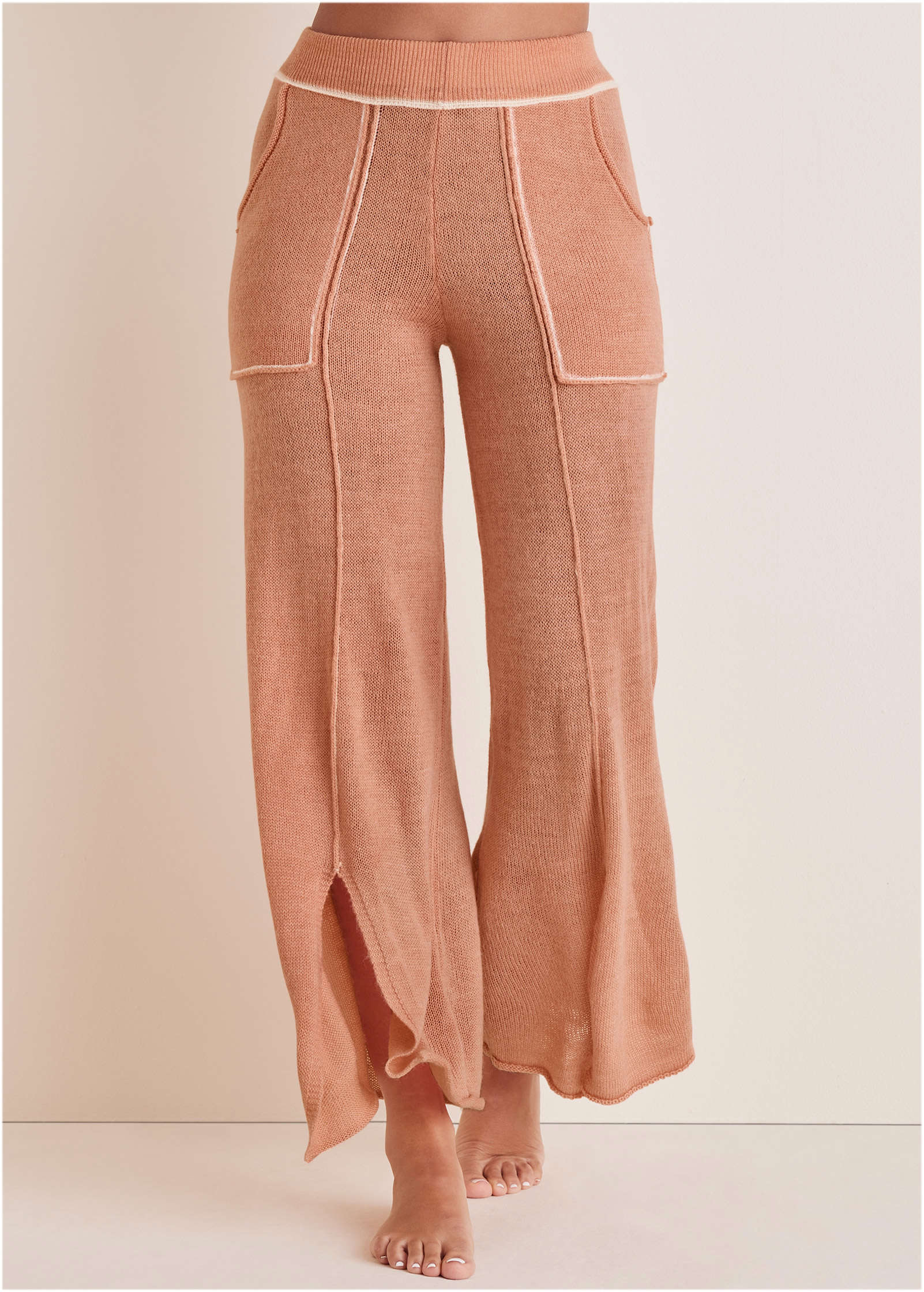 Contrast Stitch Wide Leg - Dusty Rose - Image 3