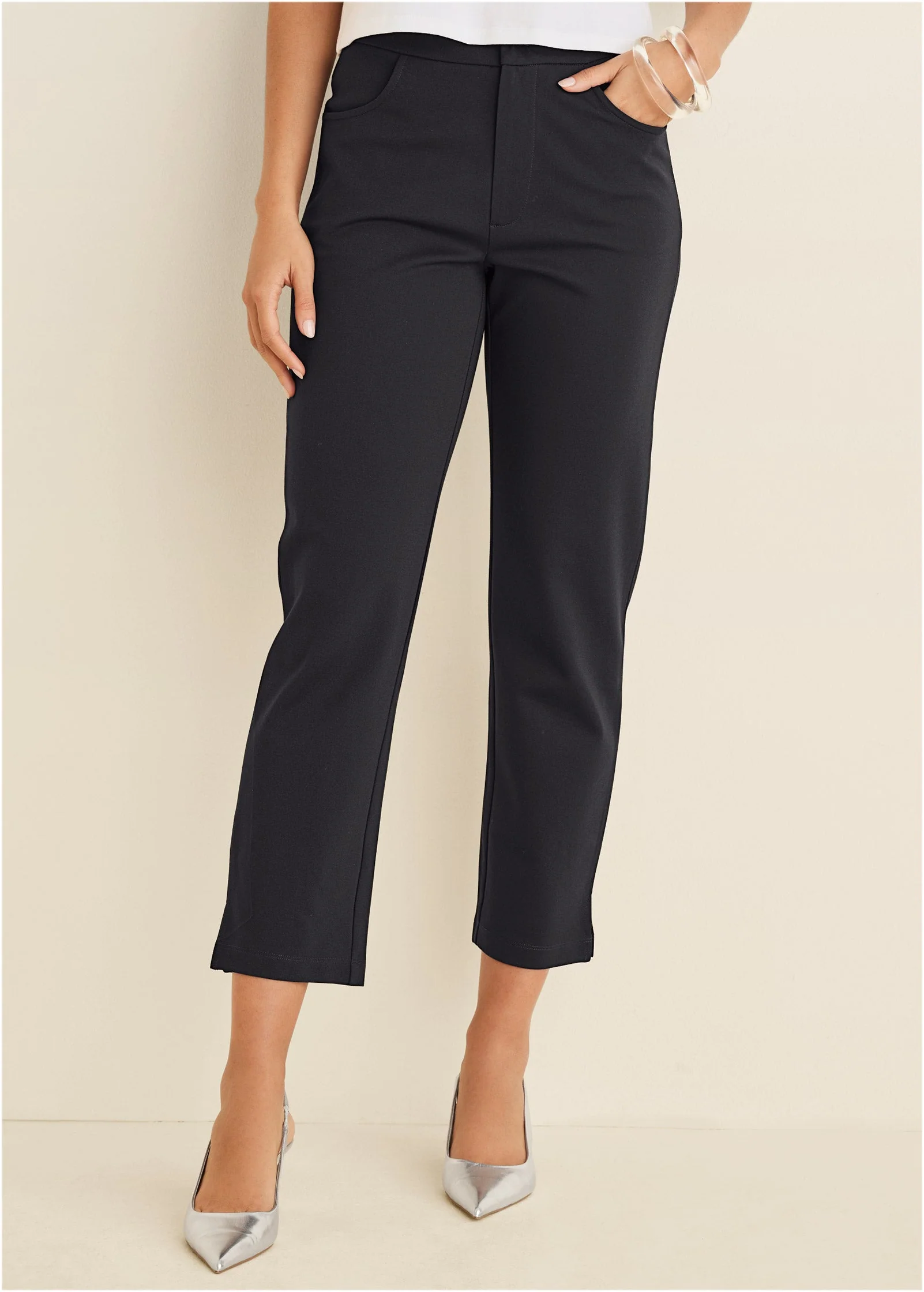 Smoothing Ponte Straight Leg Pants - Jet Black - Image 2