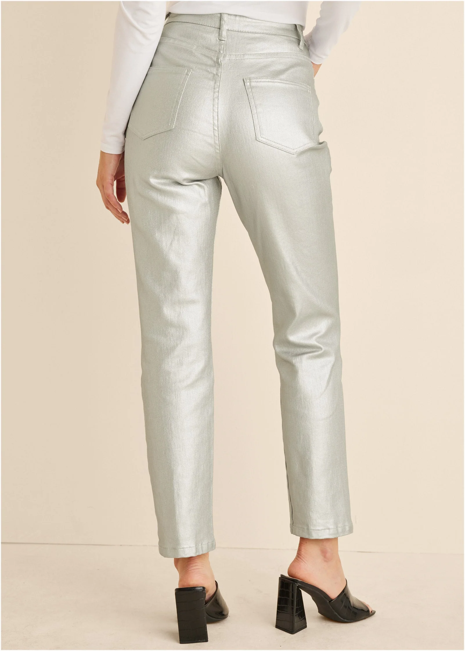 Metallic Straight Leg Jeans - Silver Metallic - Image 4