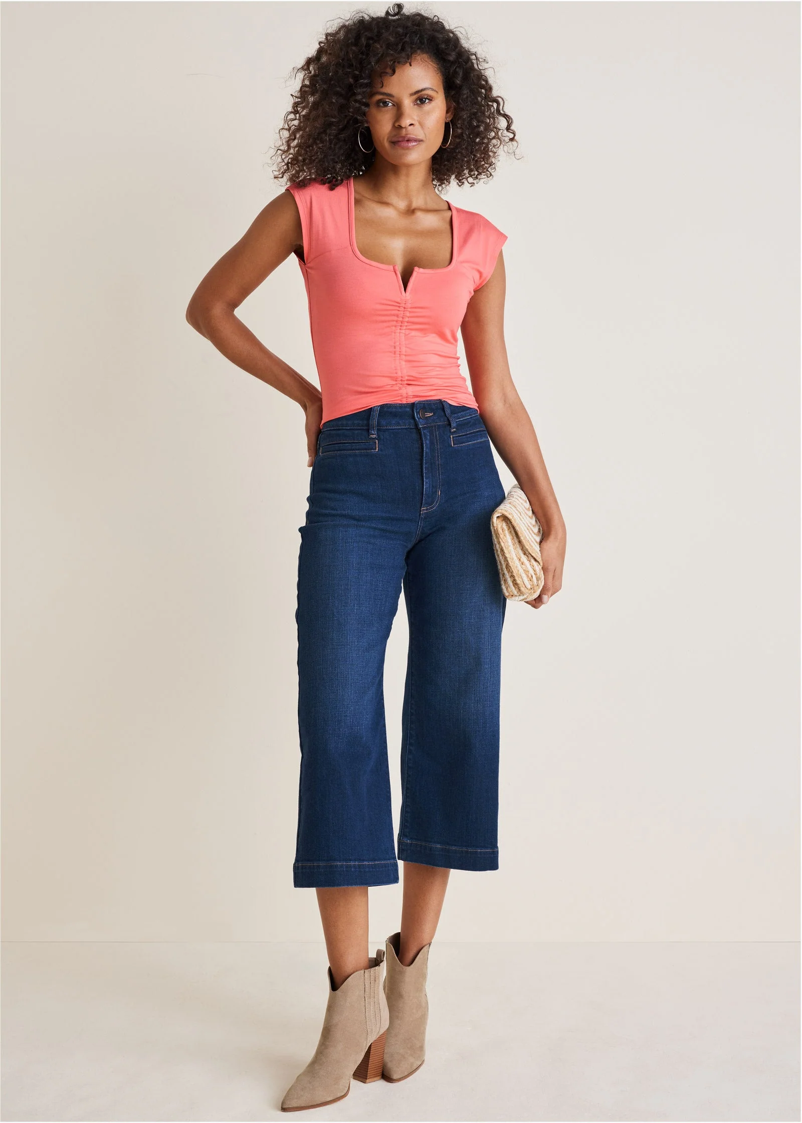 Sophia Wide Leg Crop Jeans - Dark Wash - Image 2