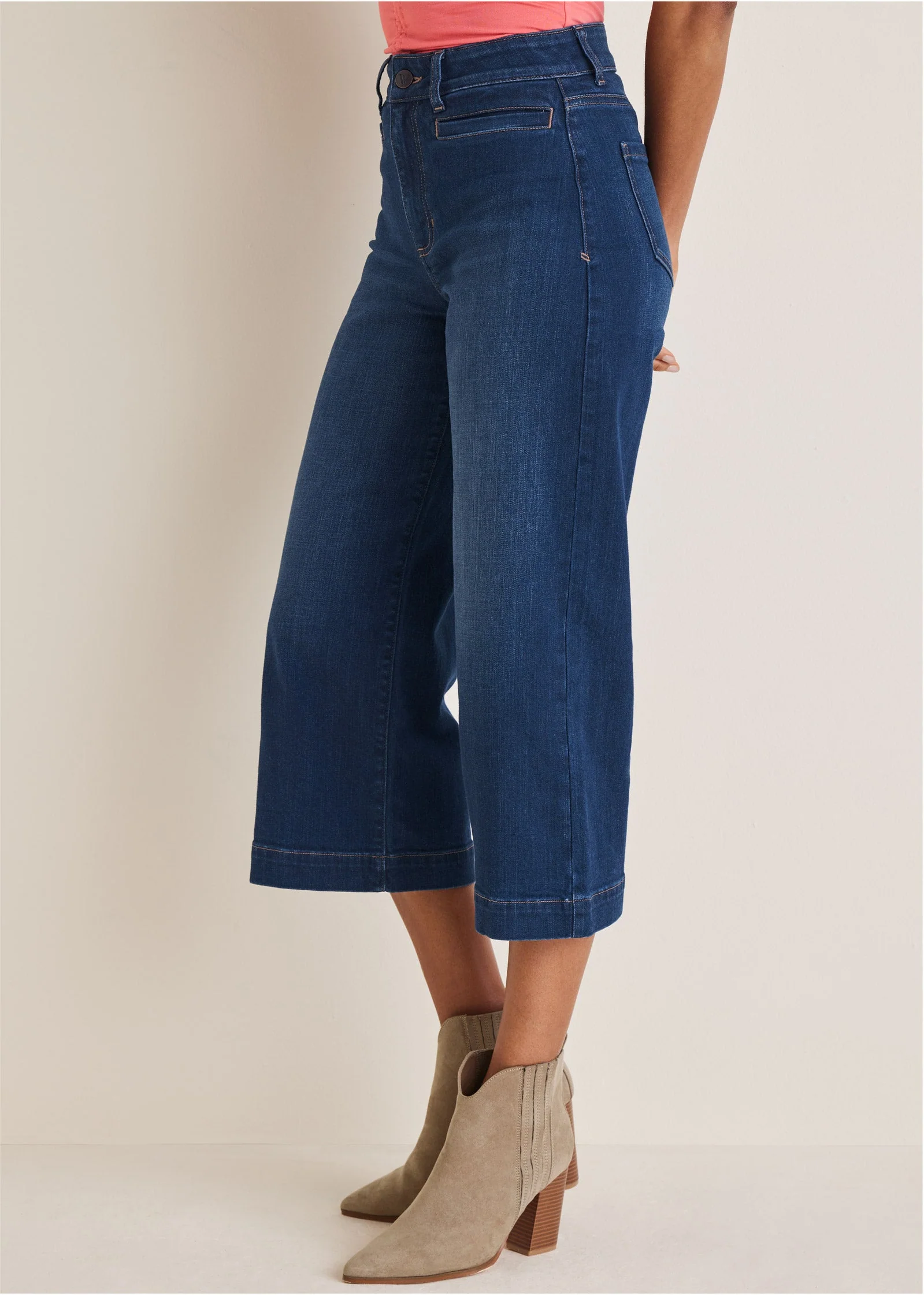 Sophia Wide Leg Crop Jeans - Dark Wash - Image 5