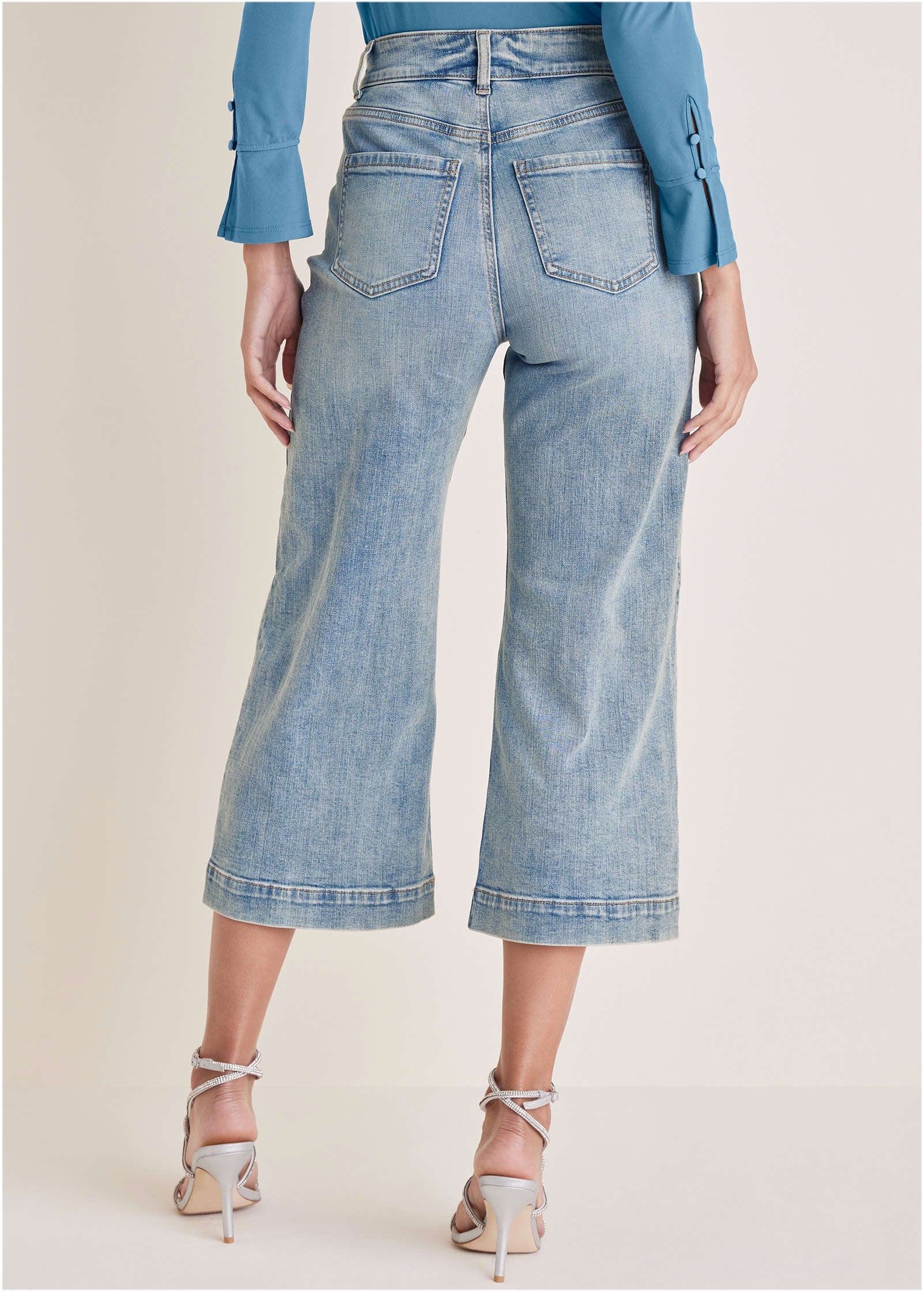 Sophia Wide Leg Crop Jeans - Light Wash - Image 3