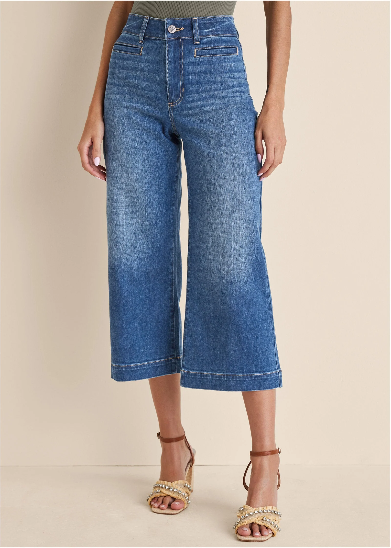 Sophia Wide Leg Crop Jeans - Medium Wash - Image 2