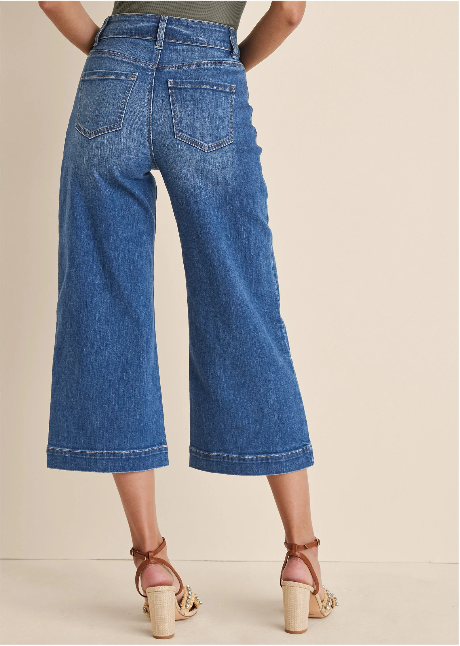 Sophia Wide Leg Crop Jeans - Medium Wash - Image 3