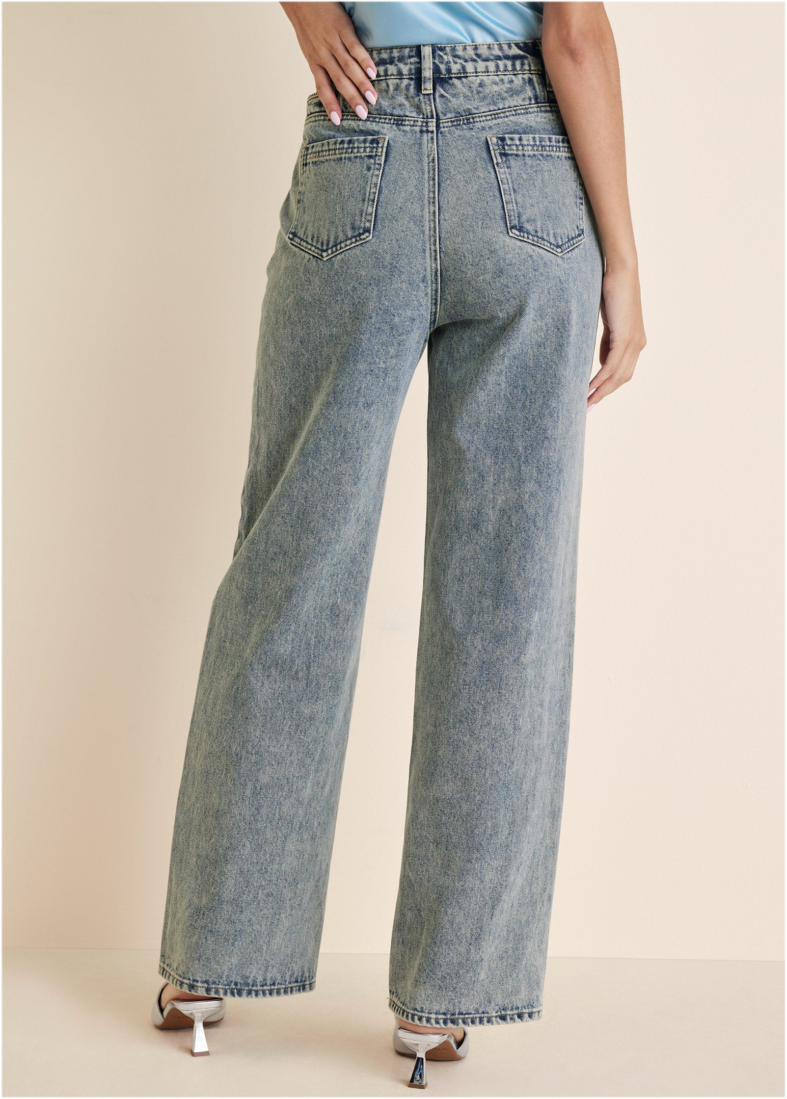 Rhinestone Cut Out Jeans - Acid Wash - Image 3