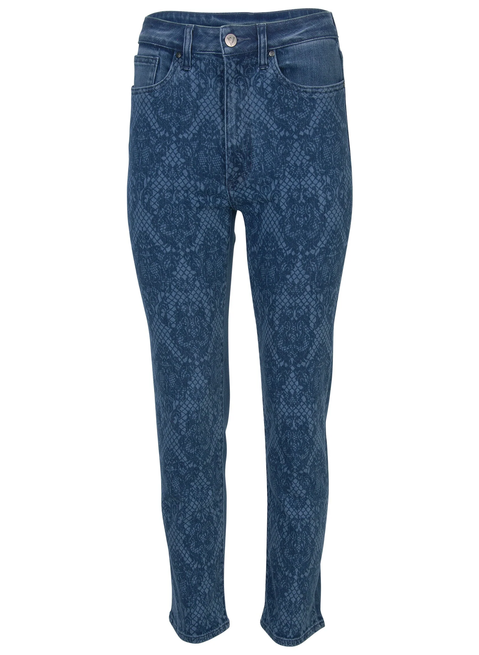 Lace Print Straight Jeans - Medium Wash - Image 5