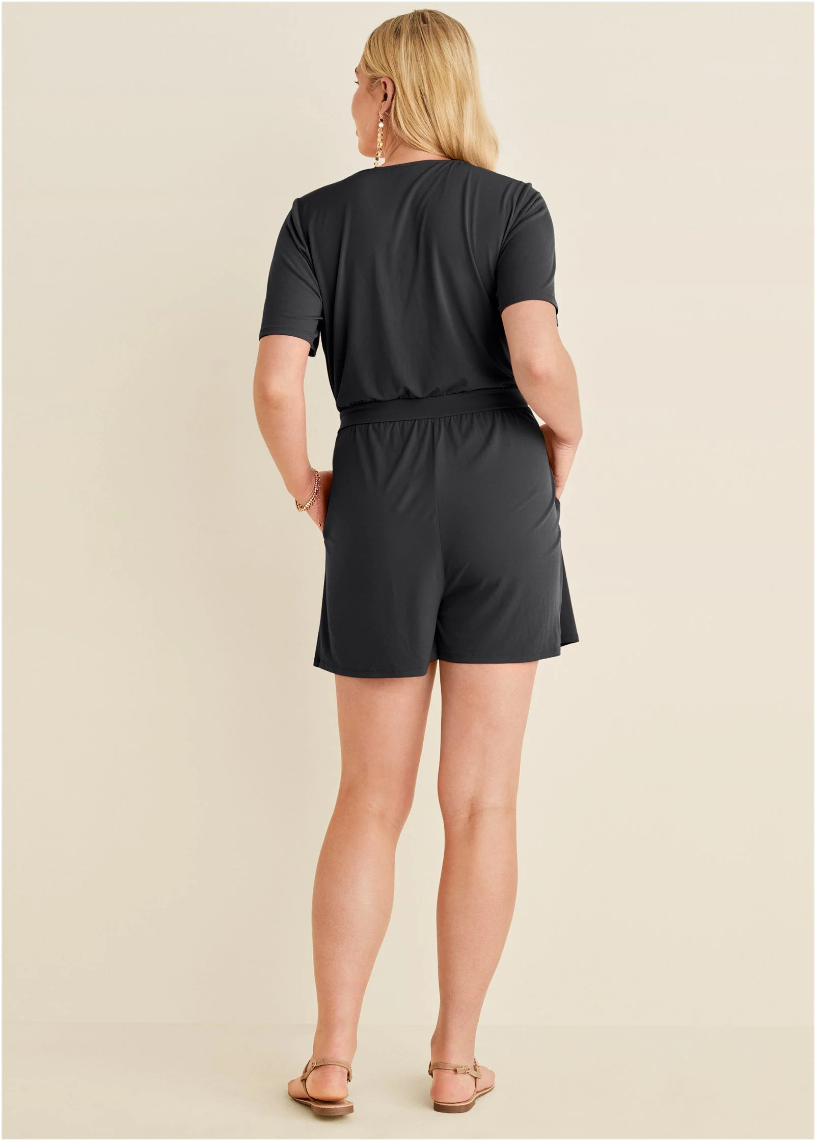 Tie Waist Romper - Jet Black - Image 6