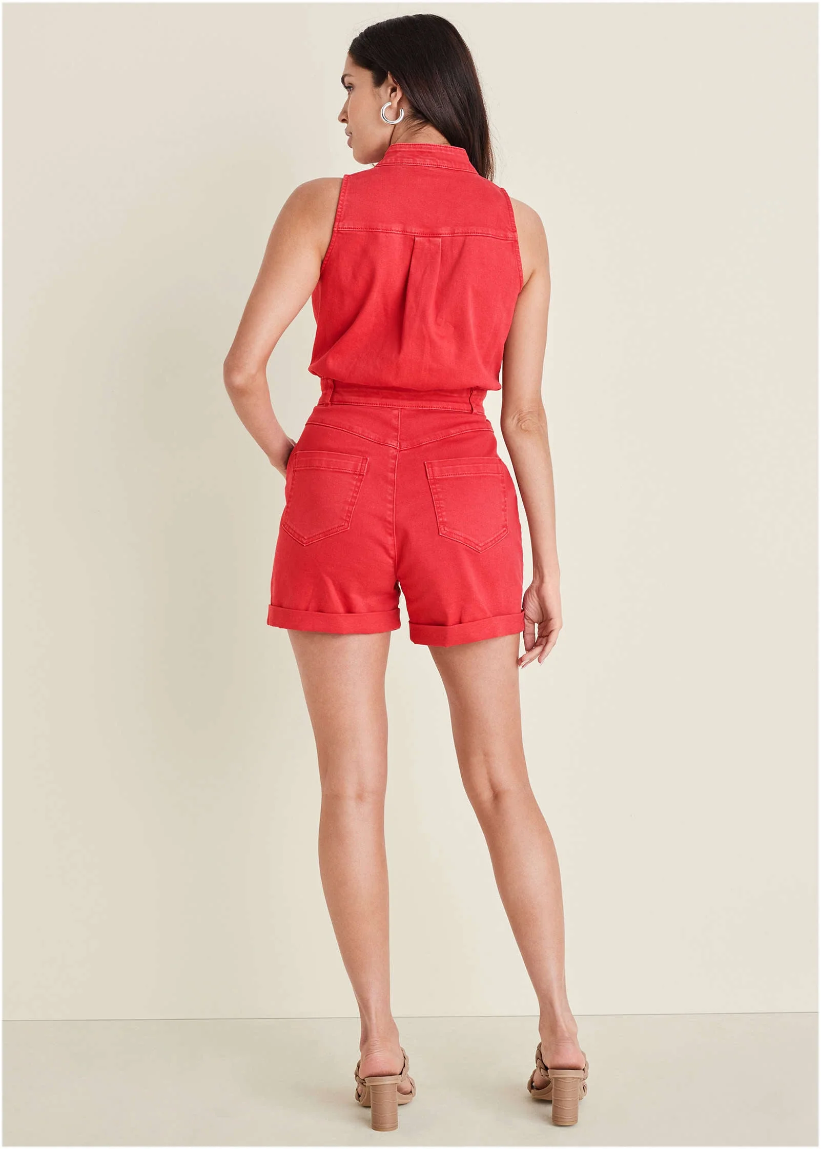 Twill Utility Romper - Scarlet - Image 2
