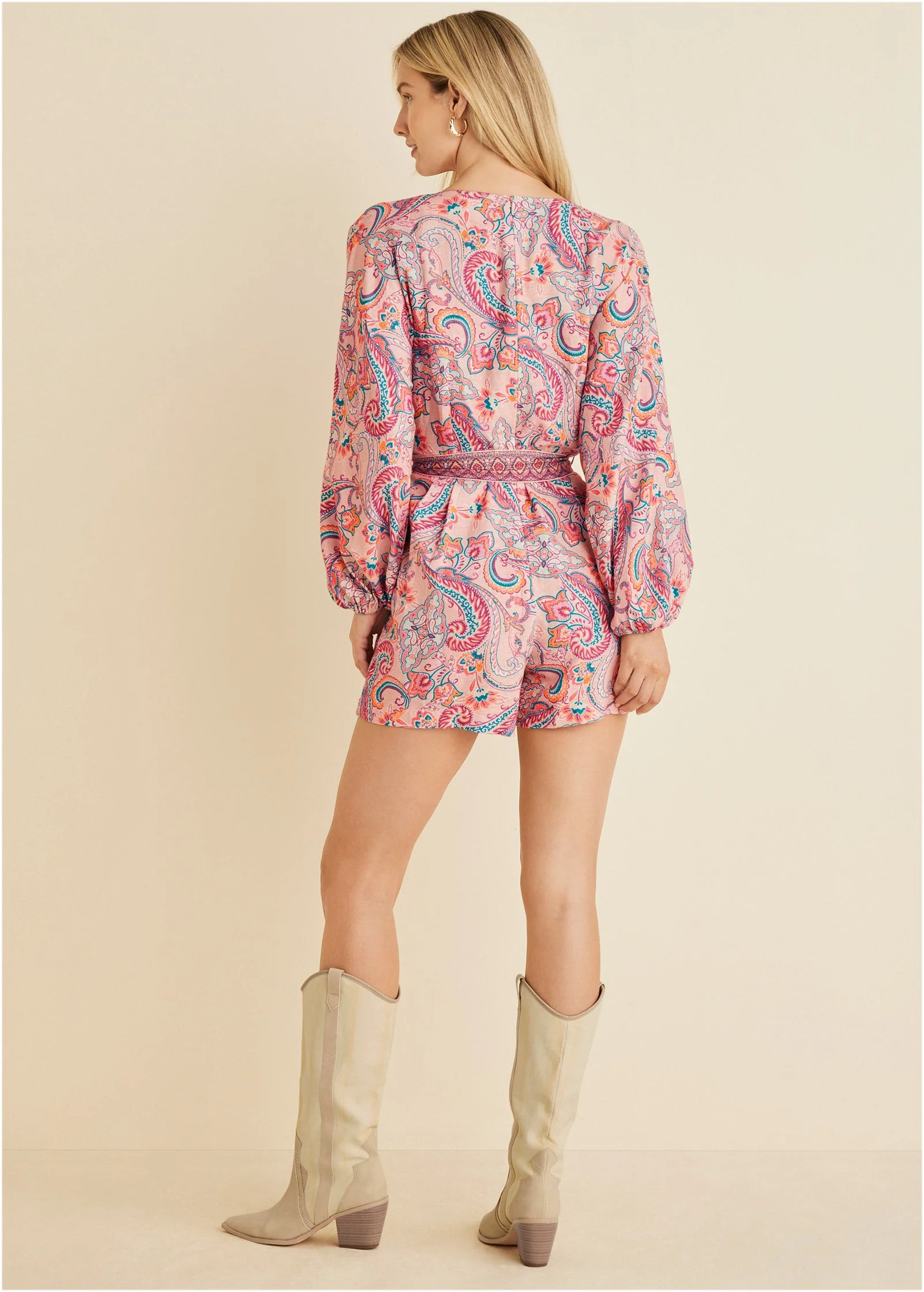 Linen Tie-Waist Romper - Venetian Paisley - Image 4