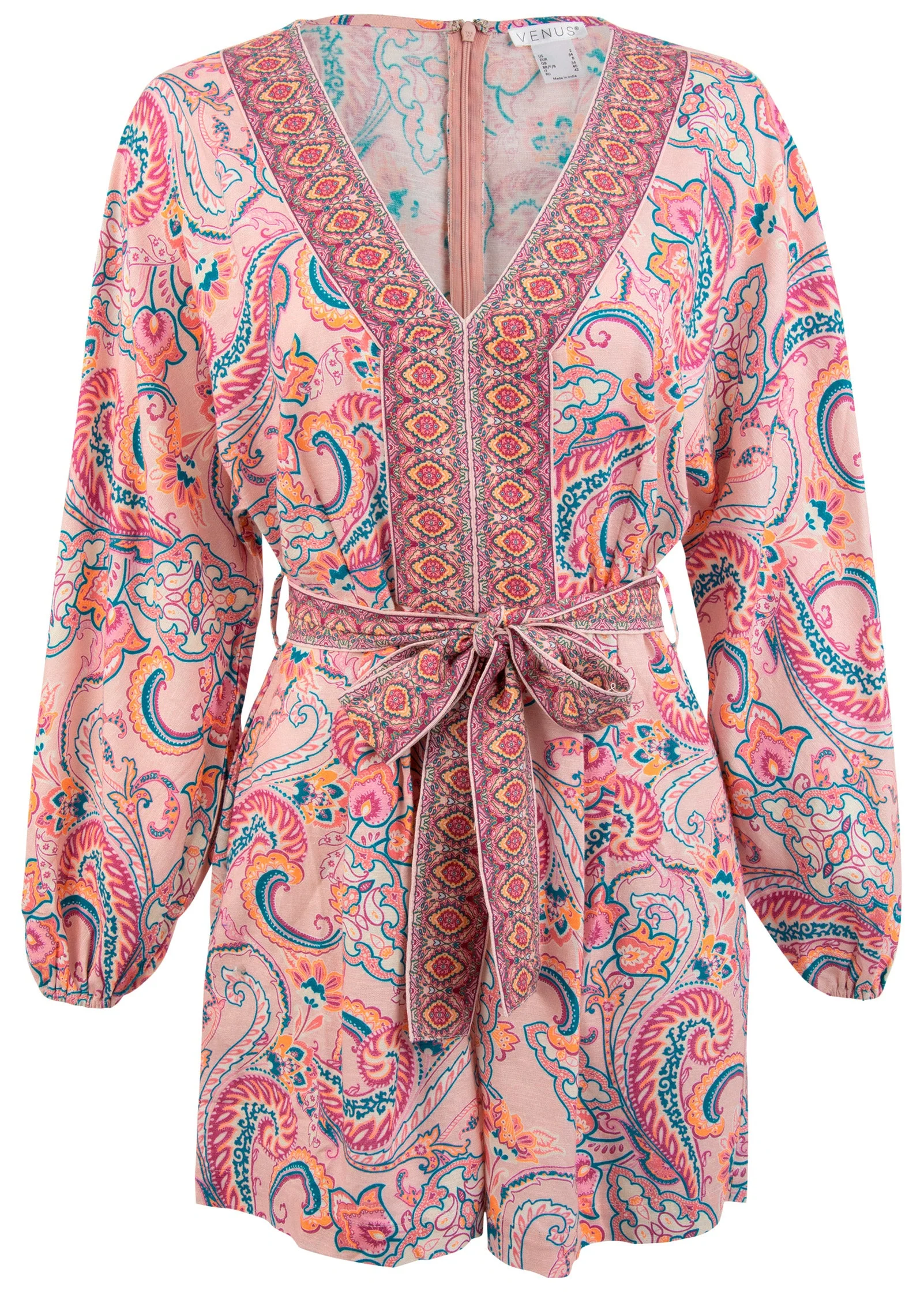 Linen Tie-Waist Romper - Venetian Paisley - Image 5
