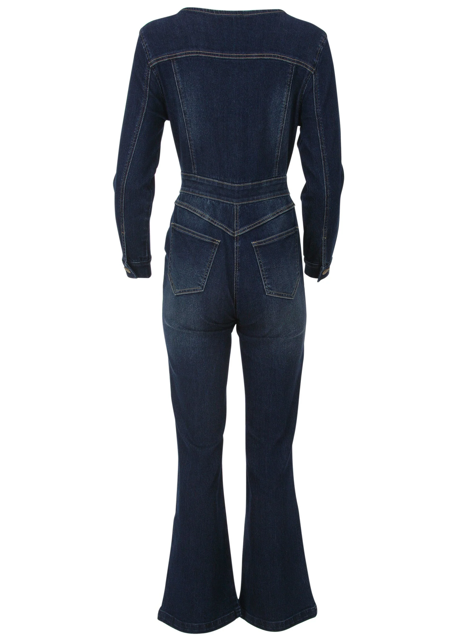Zip Front Denim Jumpsuit - Dark Wash - Image 4