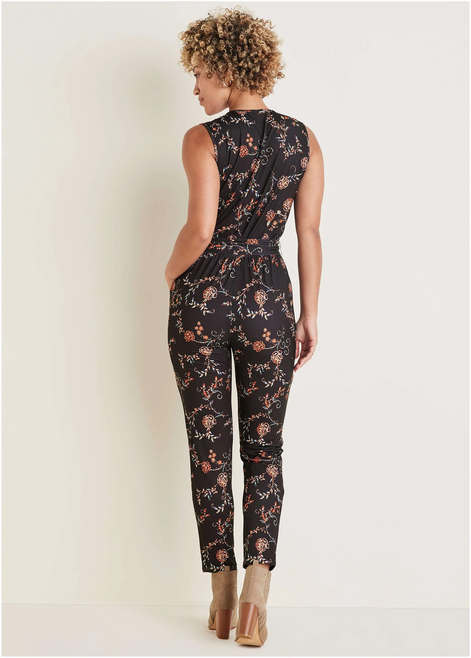 Wrap Tie Jumpsuit - Gothic Roses - Image 2