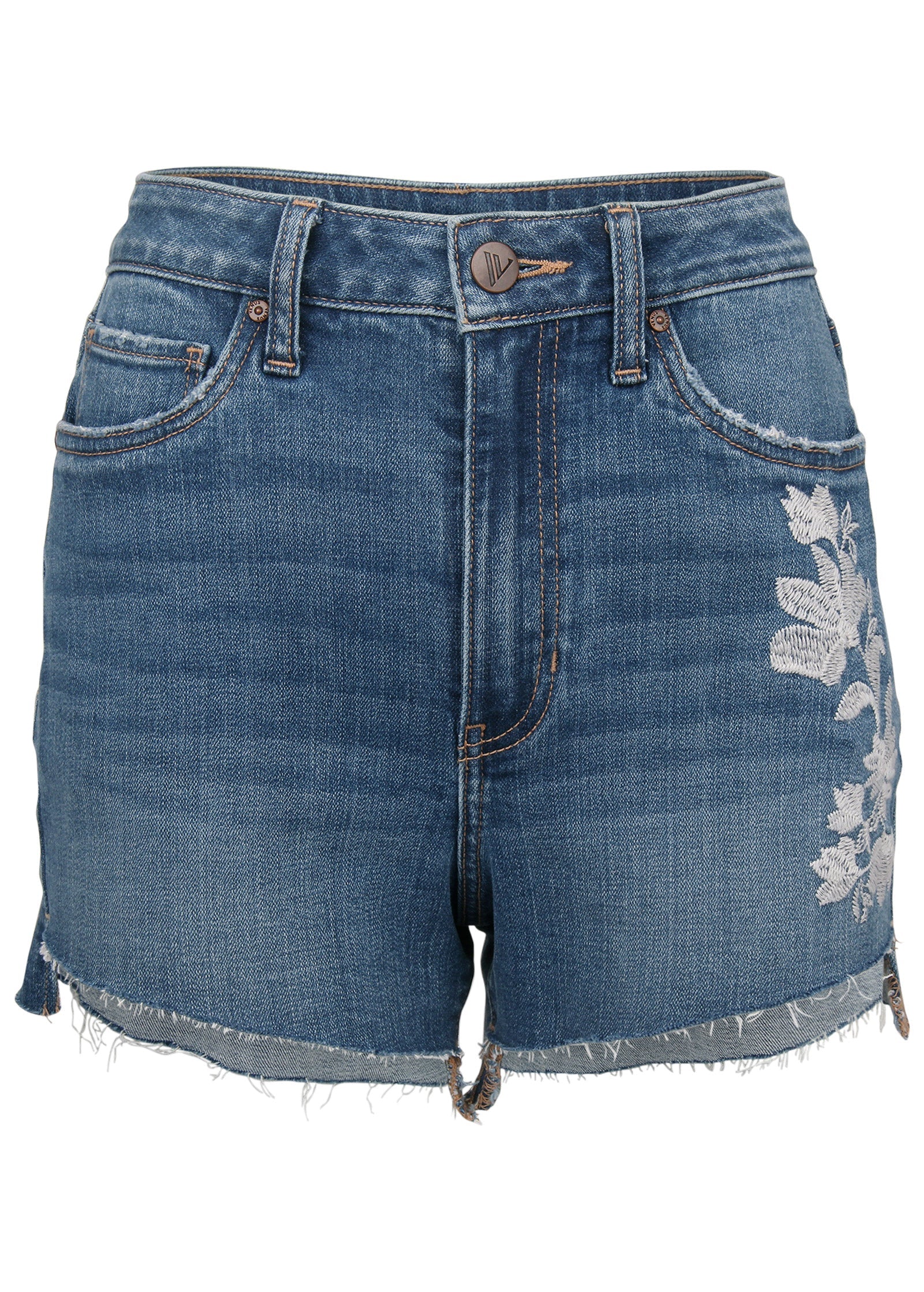 Step Hem Embroidered Short - Medium Wash - Image 5