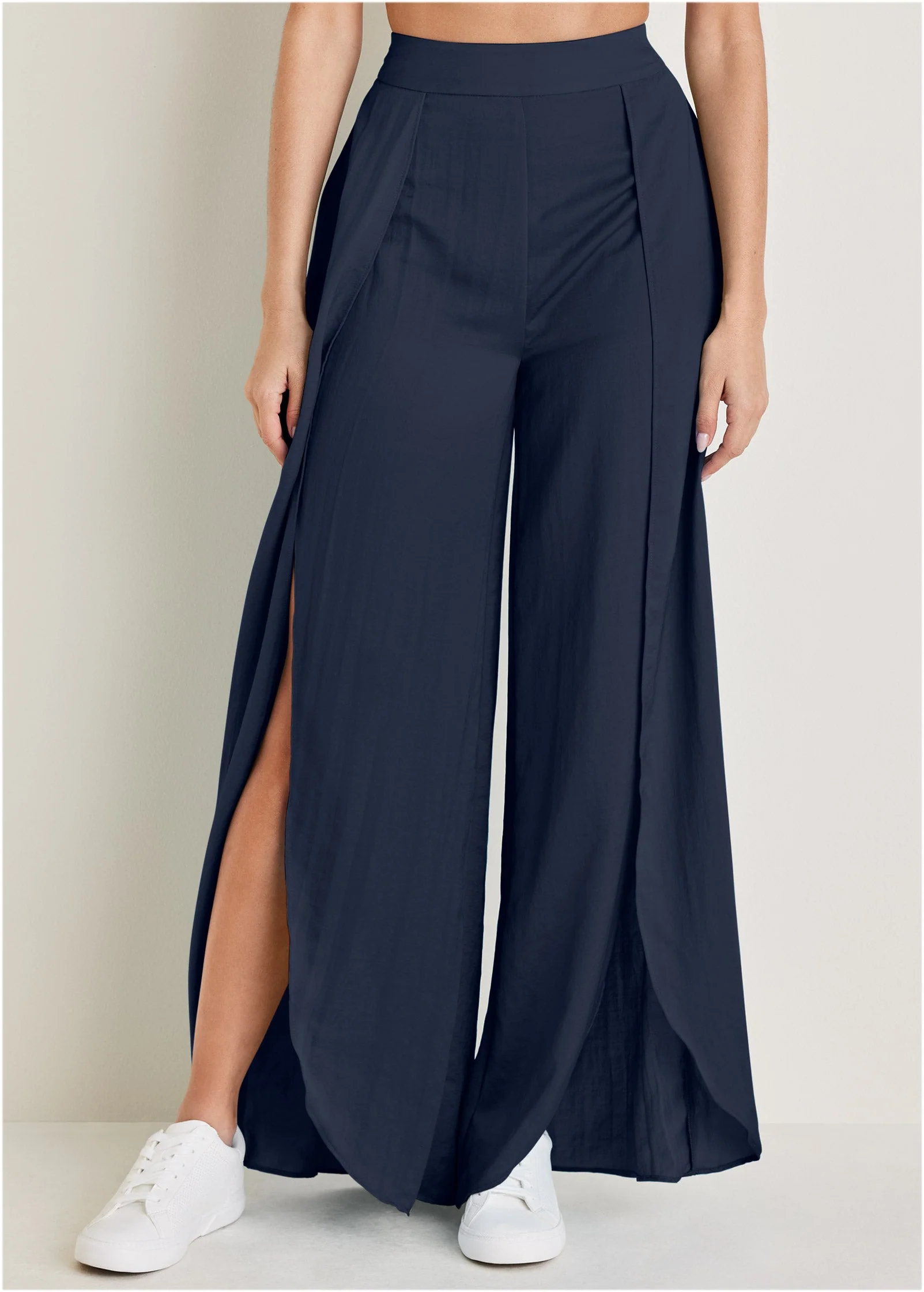 Tulip Hem Wide Leg Pants - Navy - Image 2