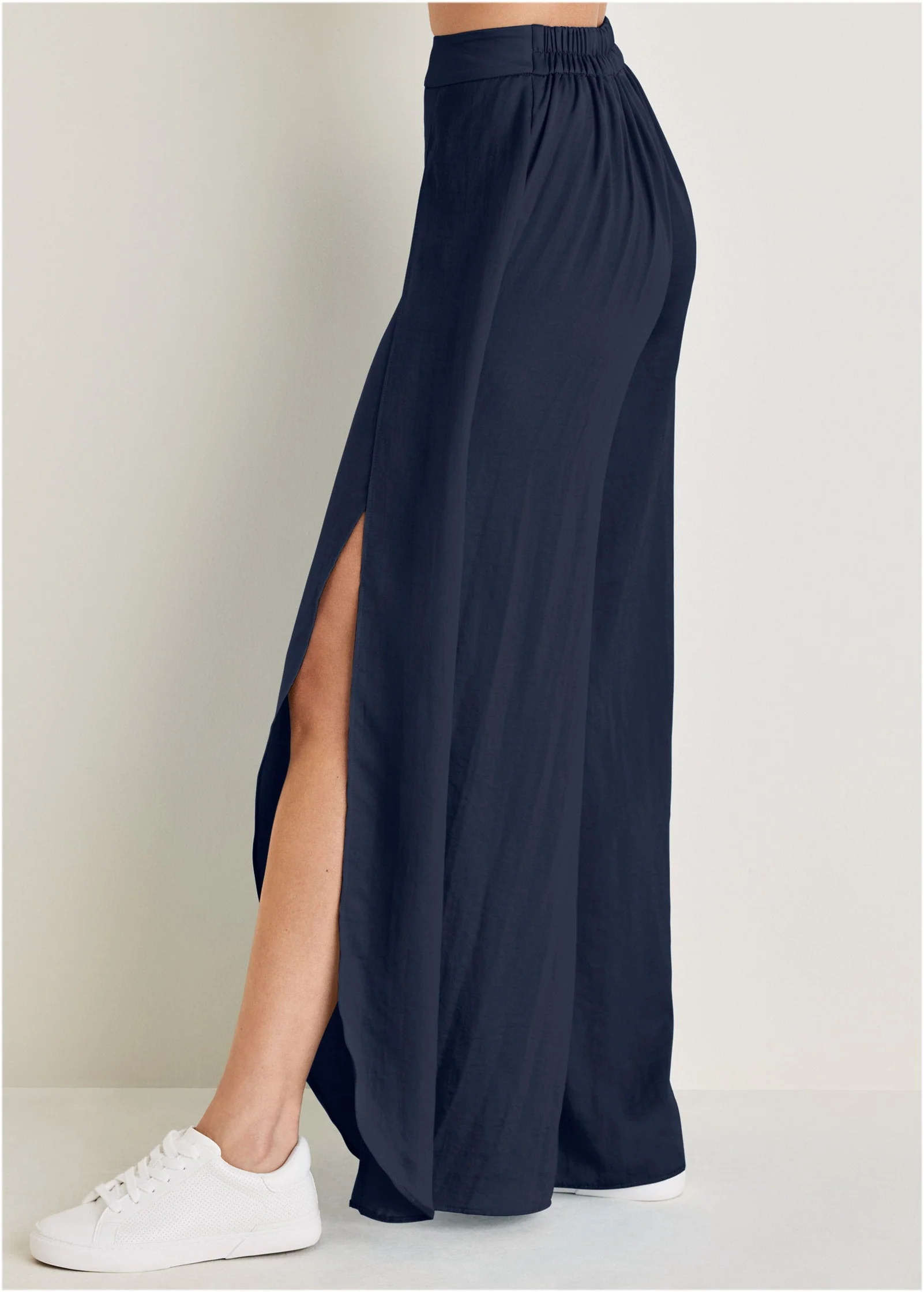 Tulip Hem Wide Leg Pants - Navy - Image 4