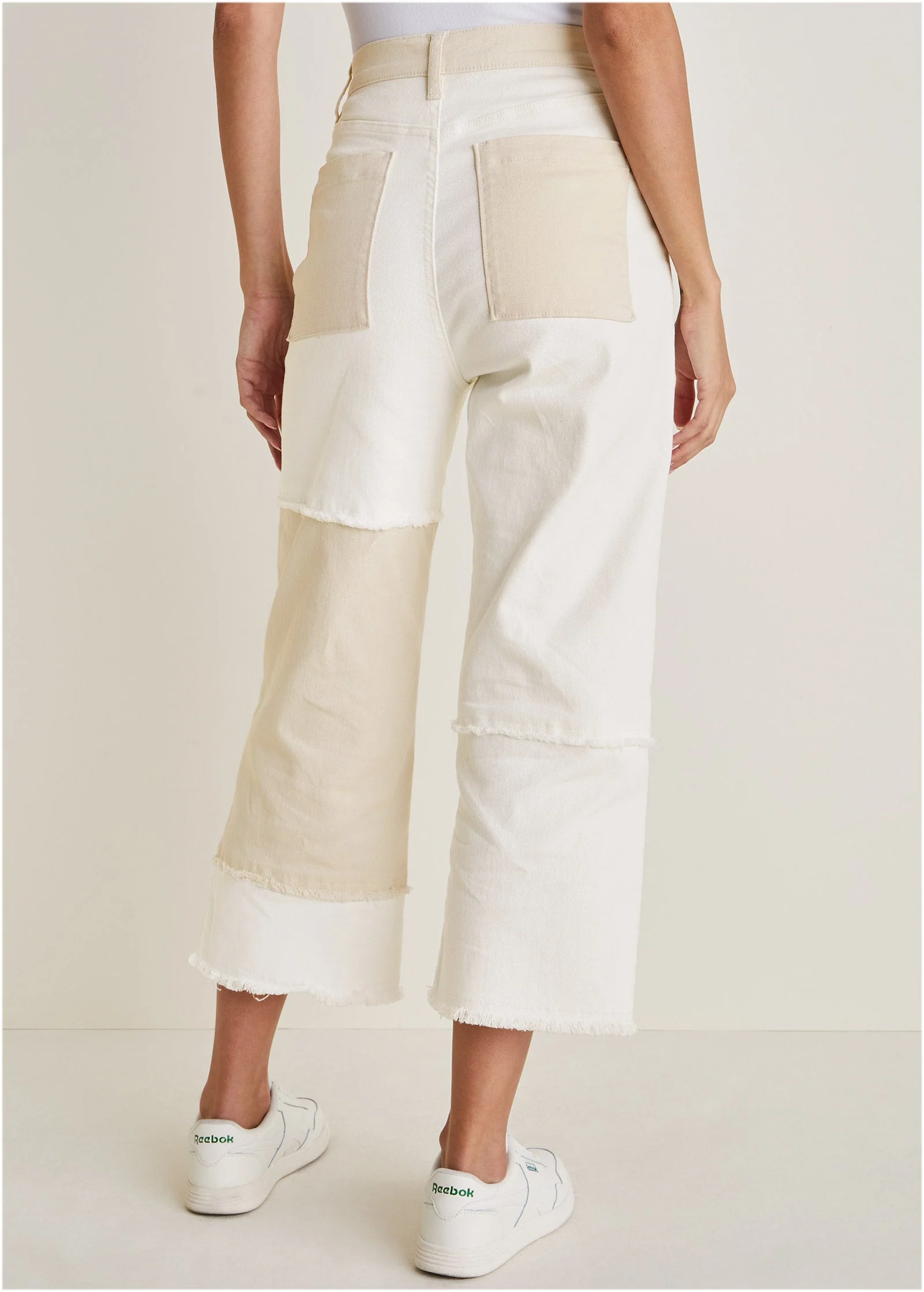 Patchwork Wide Leg Jean - Whisper White/Turtledove Combo - Image 4