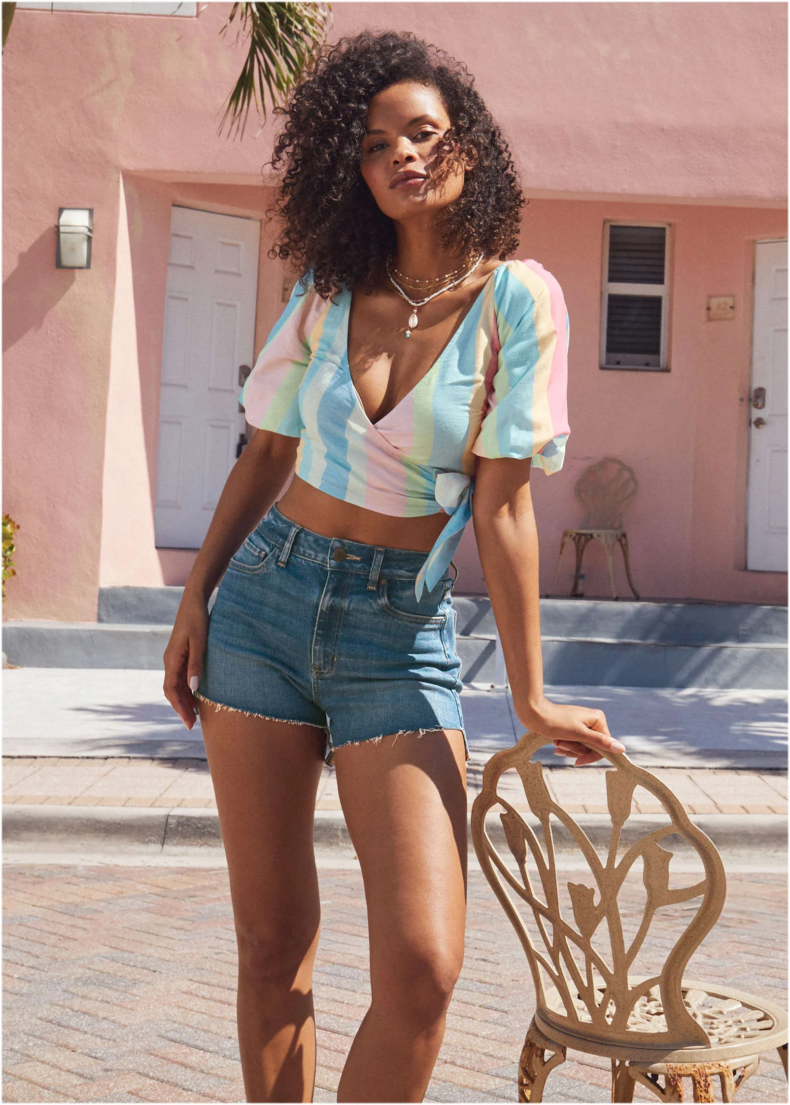 Kate Step Hem Denim Shorts - Medium Wash