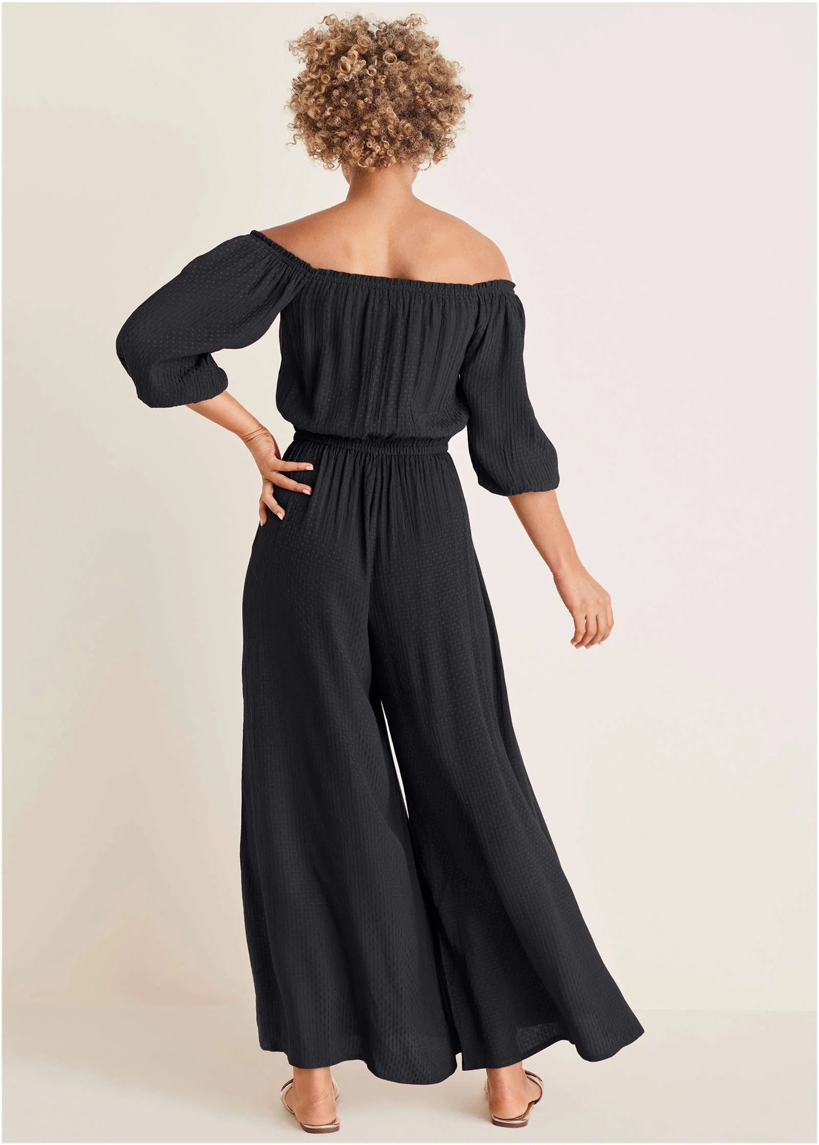 Off-The-Shoulder Jumpsuit - Jet Black - Image 2