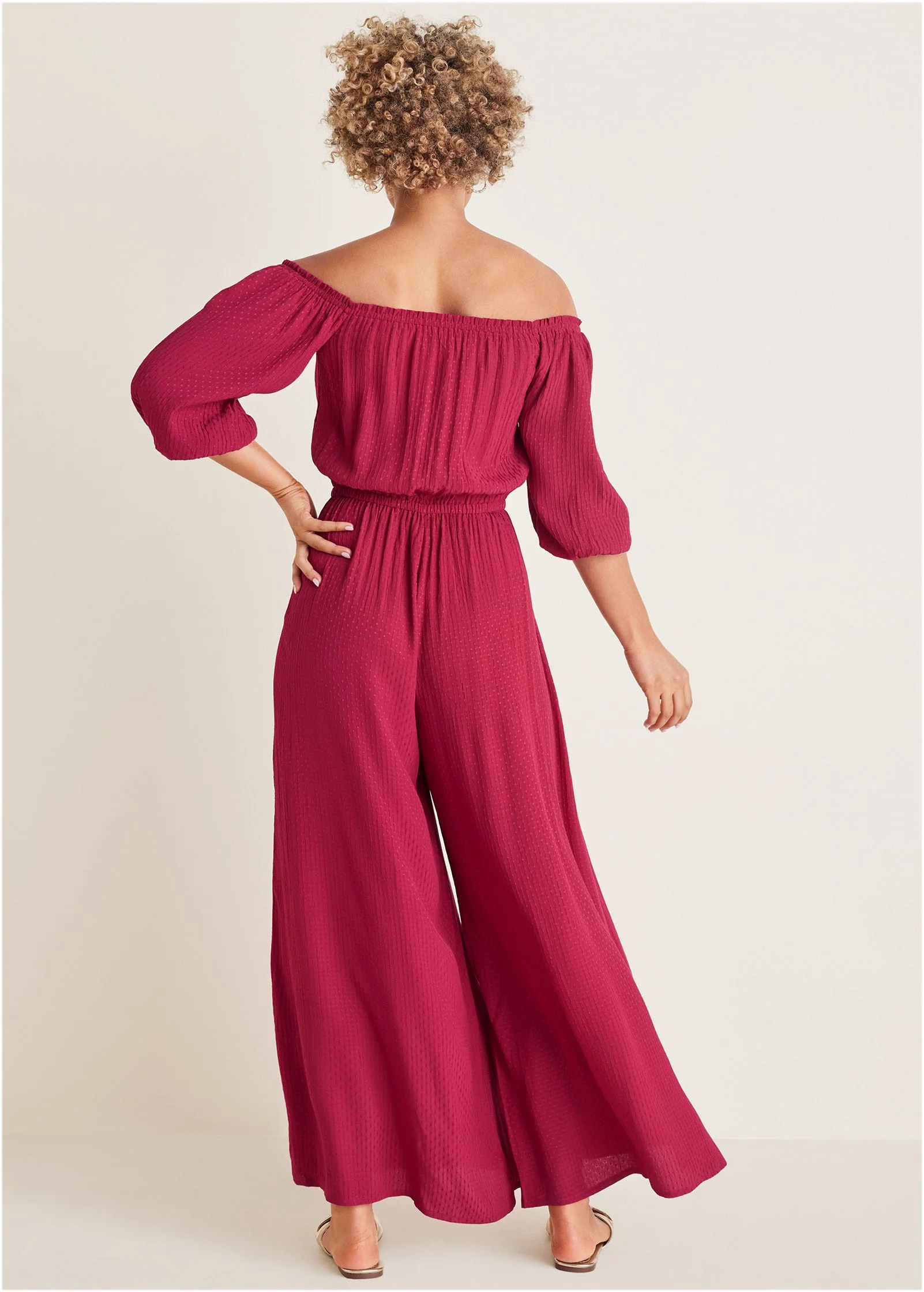 Off-The-Shoulder Jumpsuit - Persian Red - Image 2