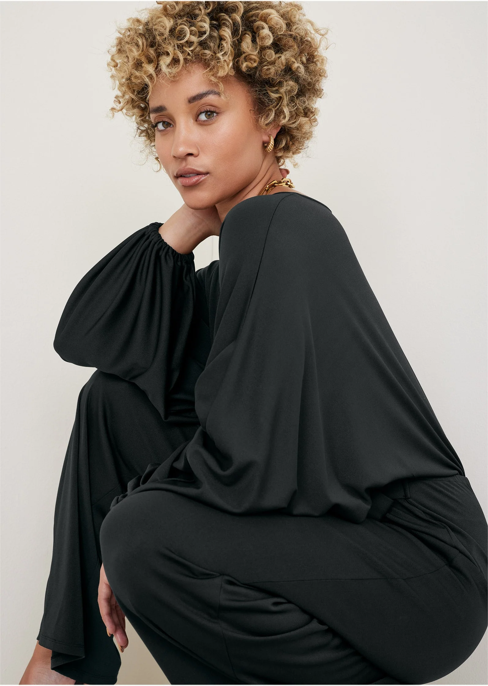 Volume Sleeve Detail Jumpsuit - Jet Black - Image 5