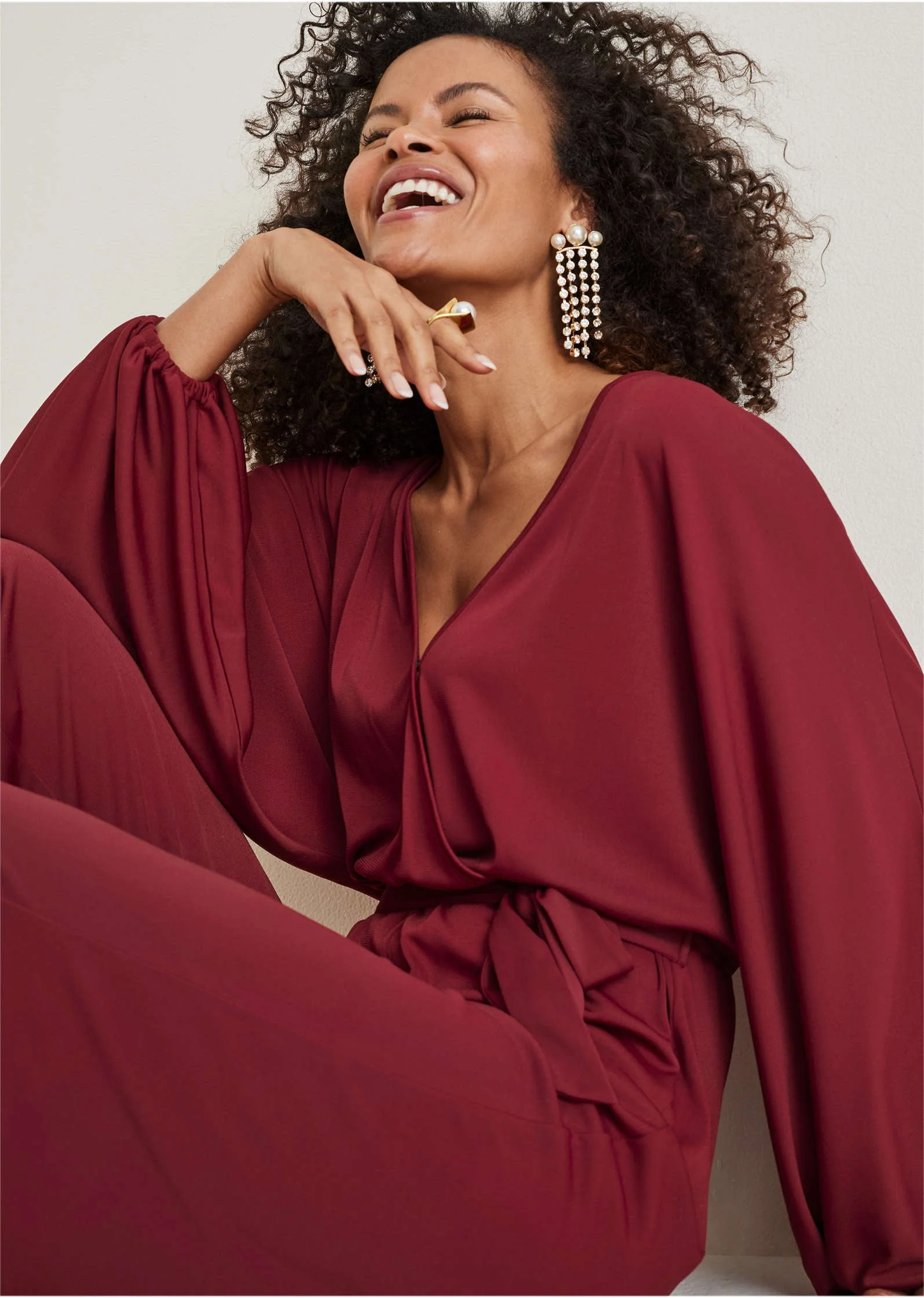 Volume Sleeve Detail Jumpsuit - Wine - Image 4