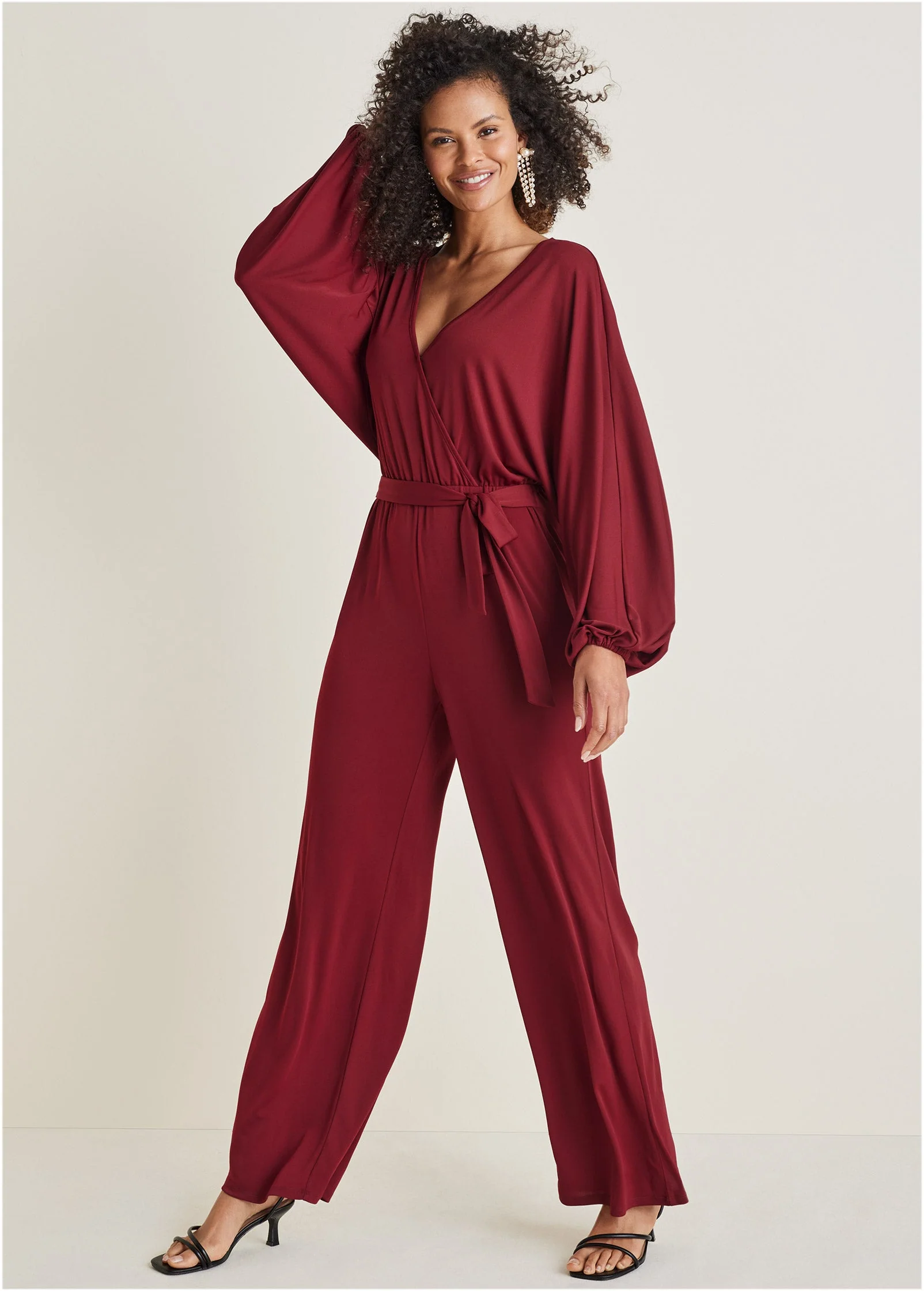 Volume Sleeve Detail Jumpsuit - Wine - Image 5