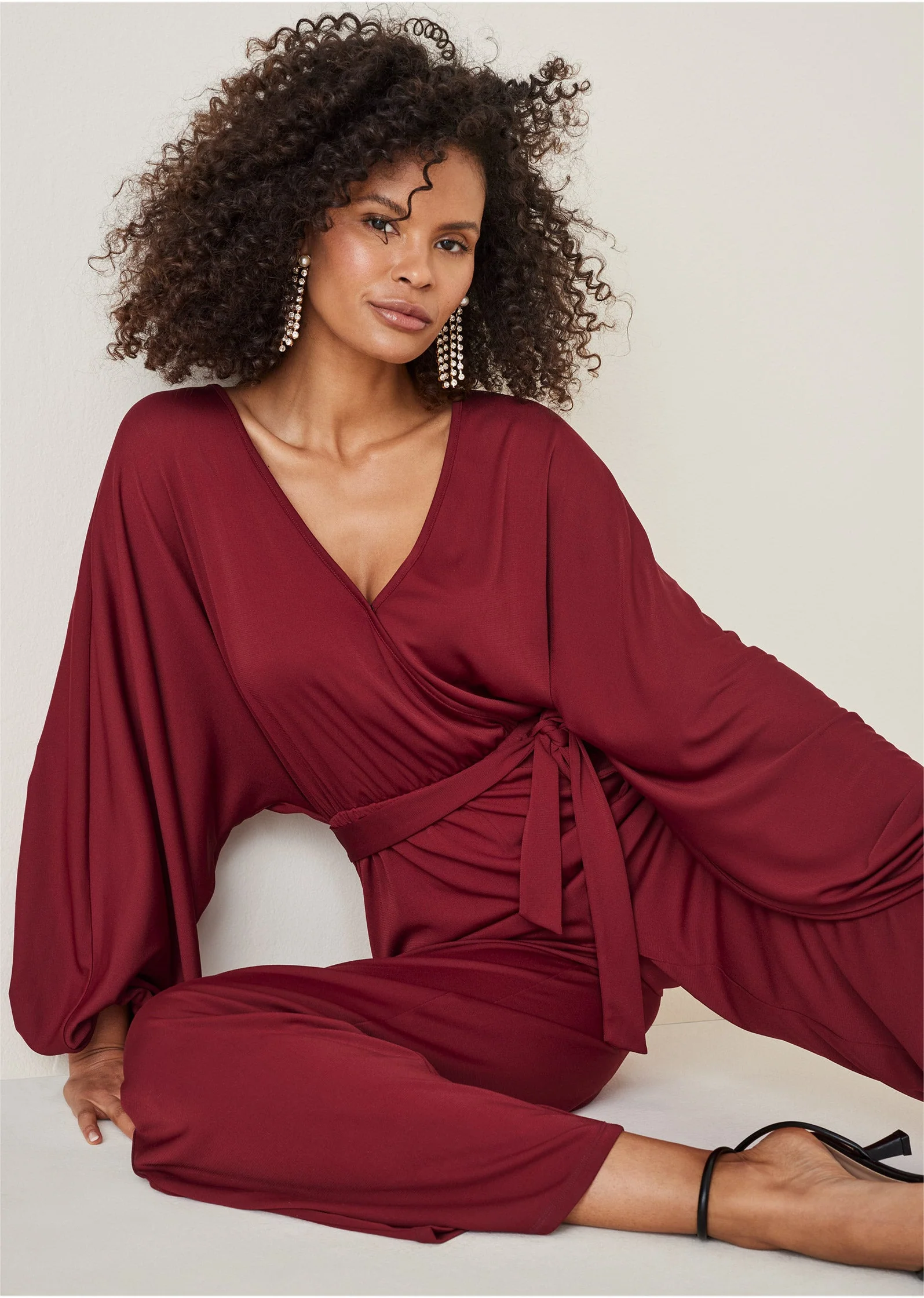 Volume Sleeve Detail Jumpsuit - Wine - Image 6