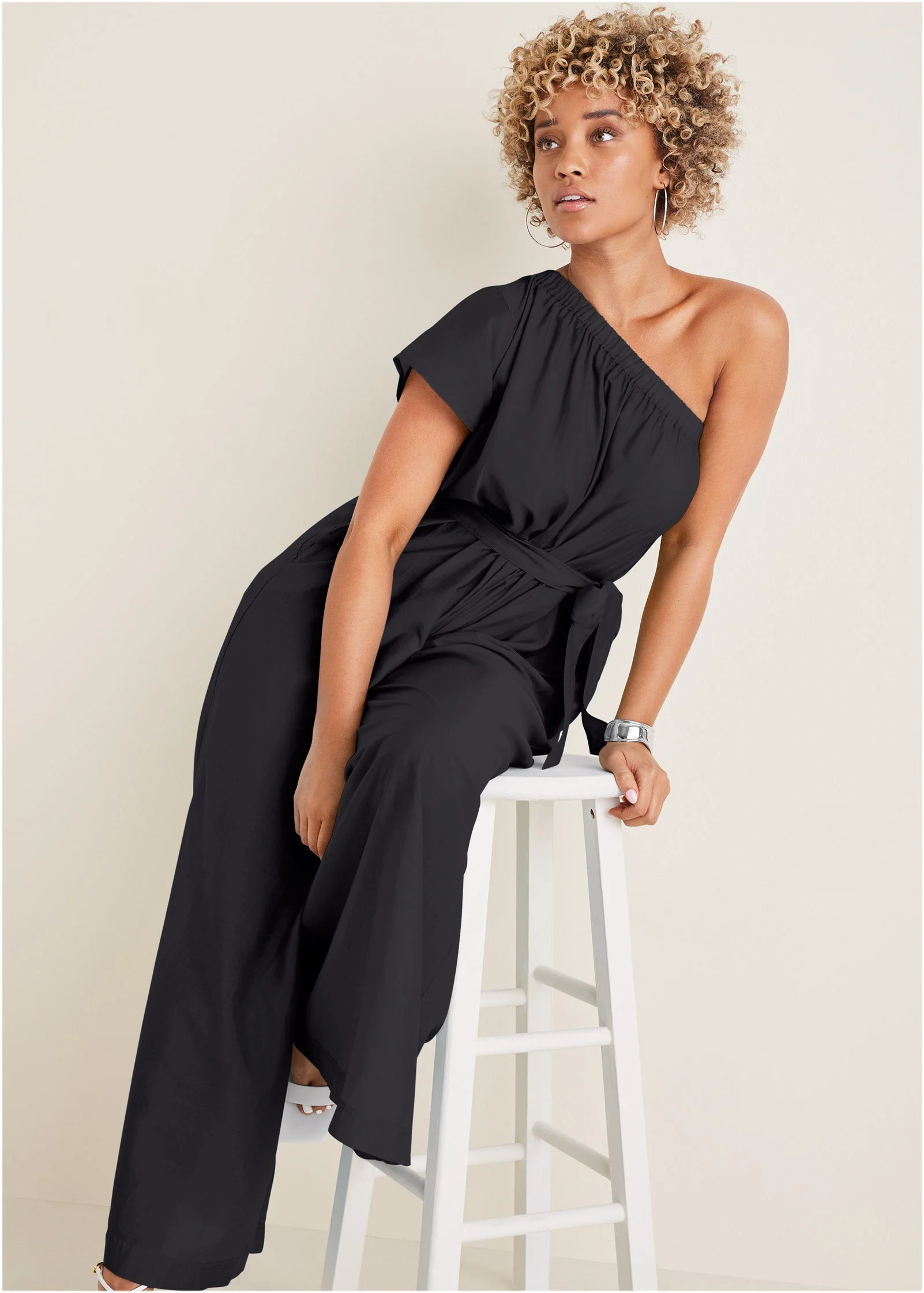 One Shoulder Jumpsuit - Black - Image 4