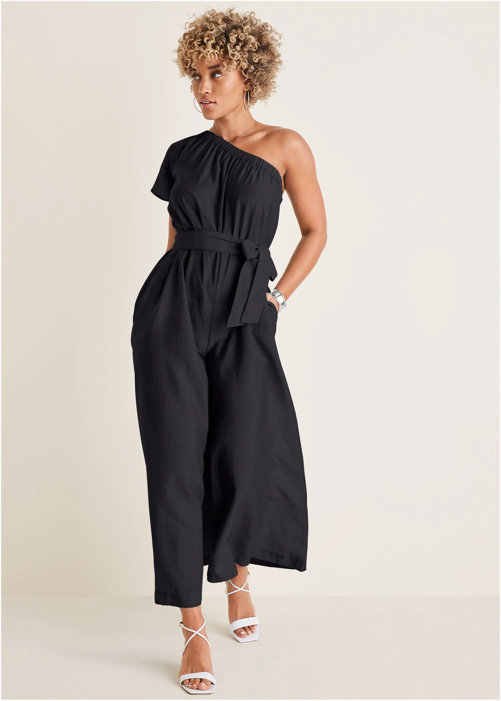 One Shoulder Jumpsuit - Black - Image 5