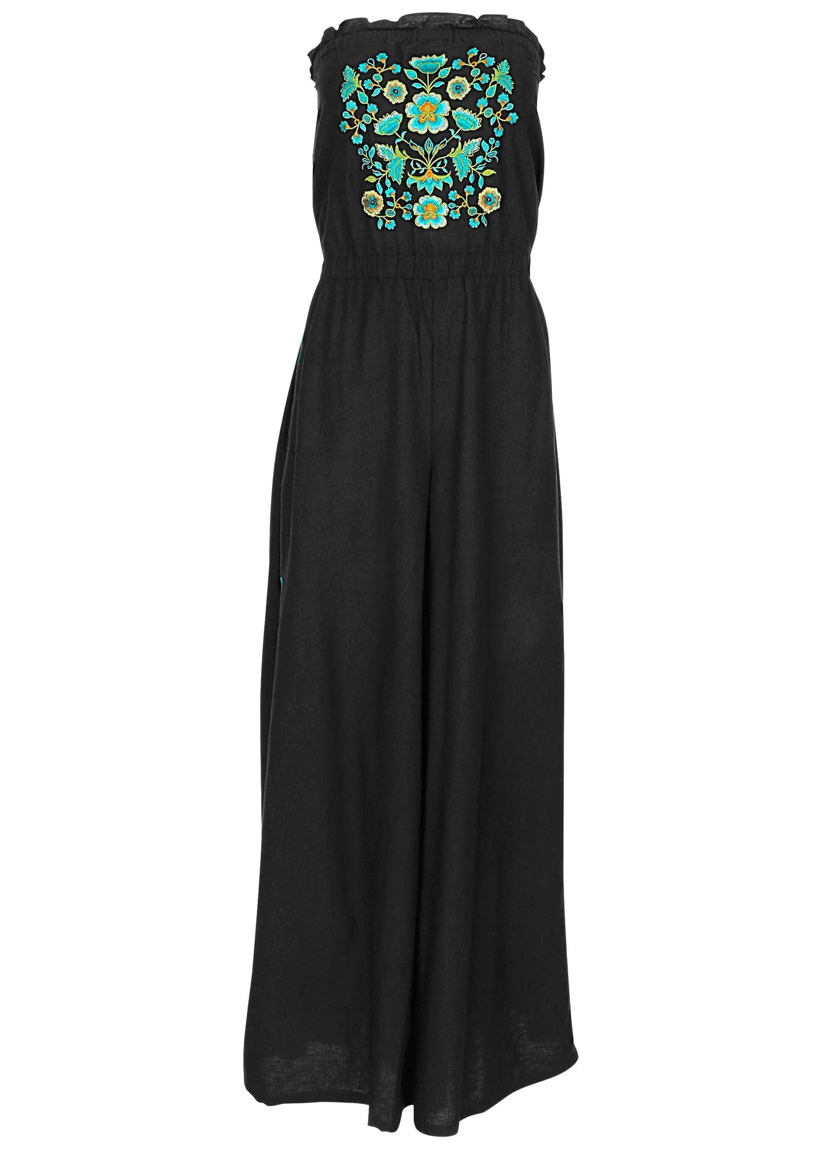 Strapless Linen Jumpsuit - Black & Blue - Image 4