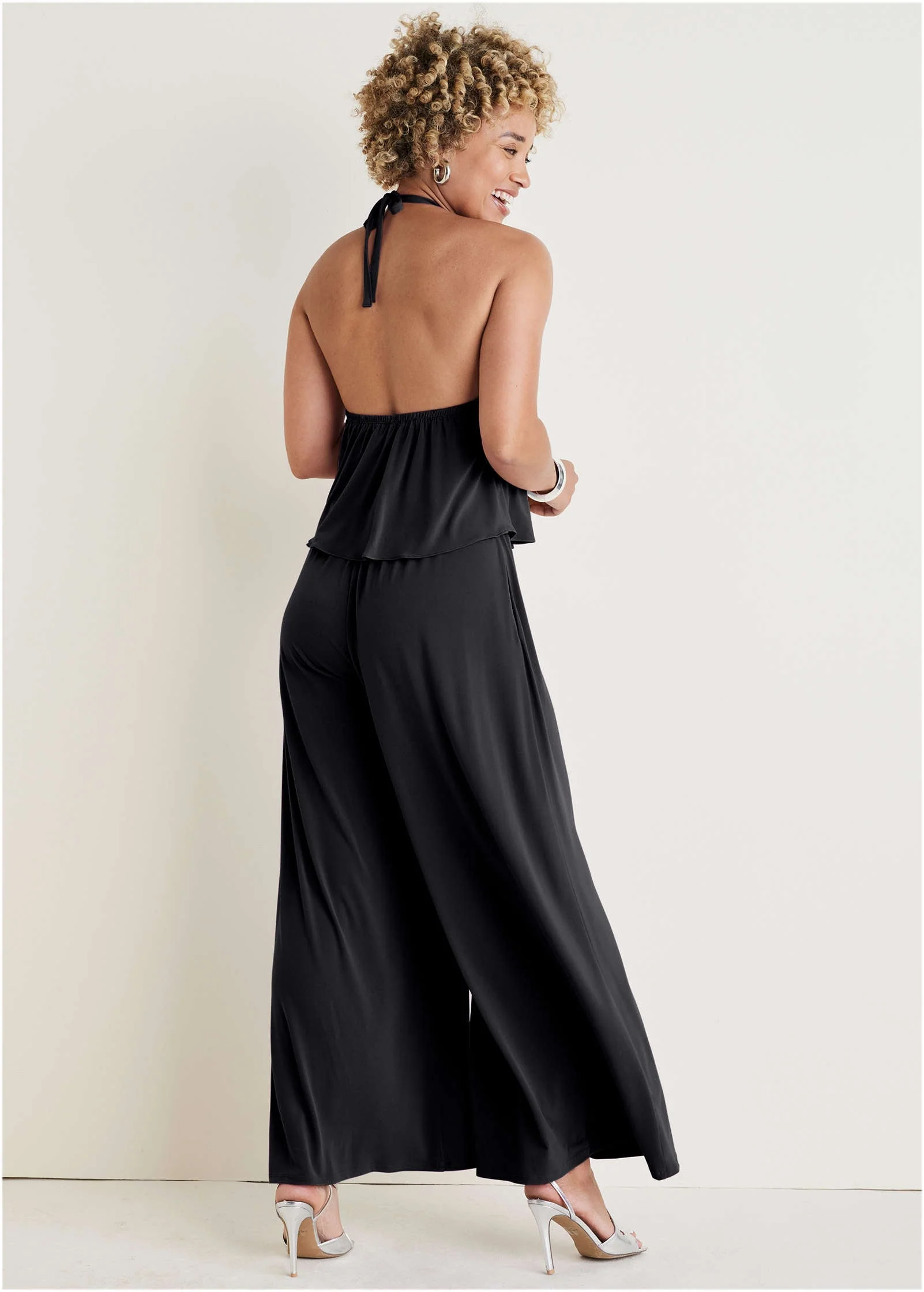 Cross Neck Jumpsuit - Jet Black - Image 3