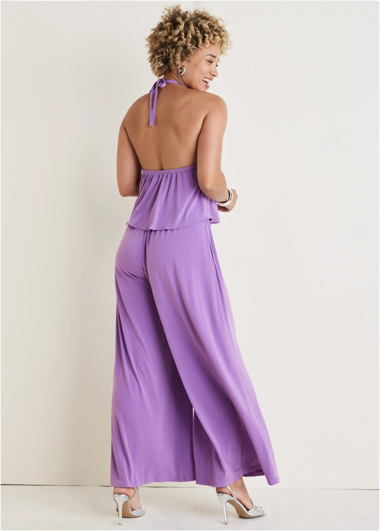 Cross Neck Jumpsuit - Purple - Image 2