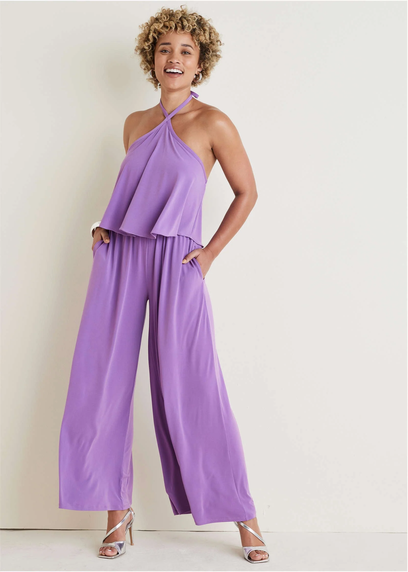 Cross Neck Jumpsuit - Purple - Image 5