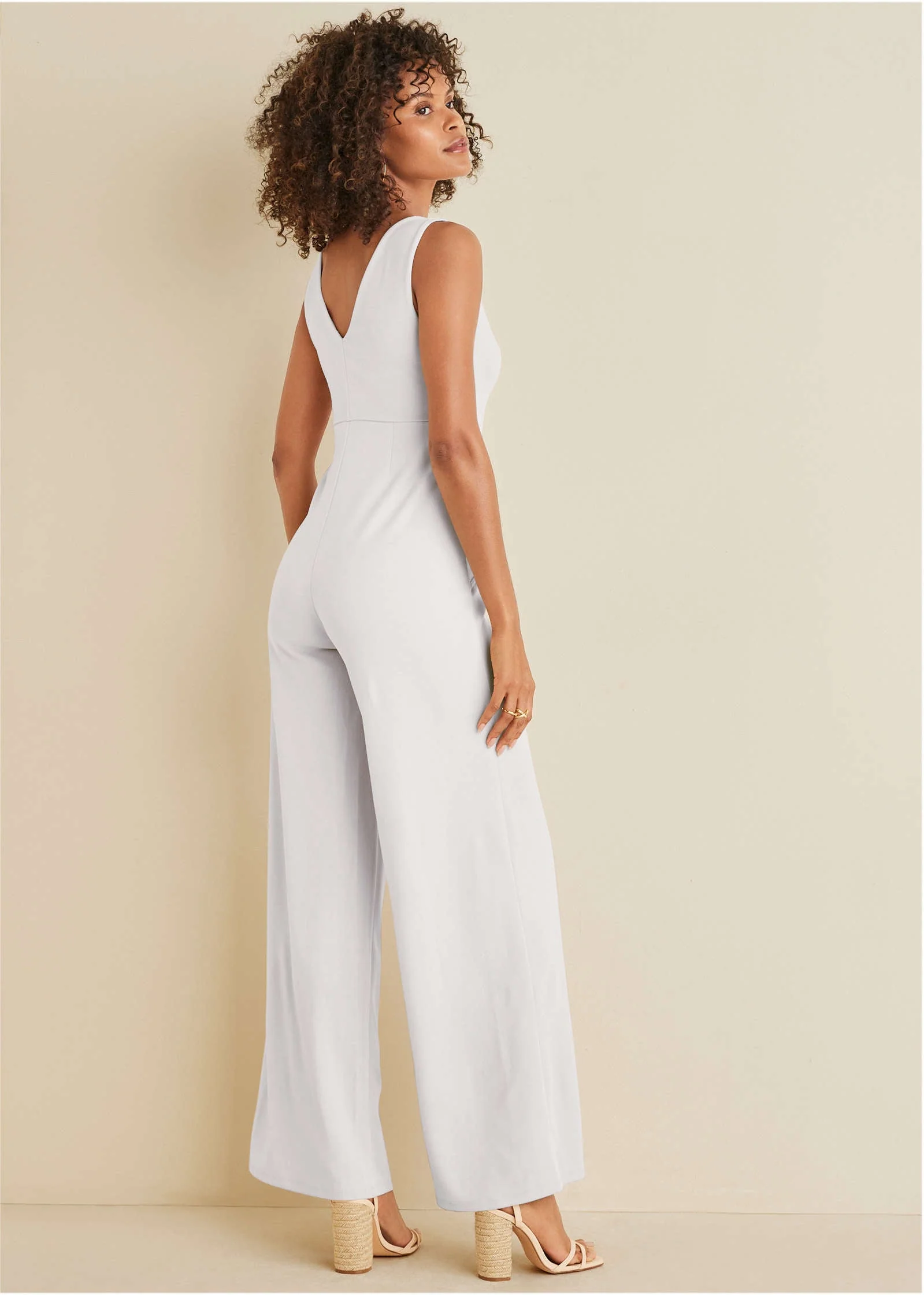 Wide Leg Jumpsuit - White - Image 2