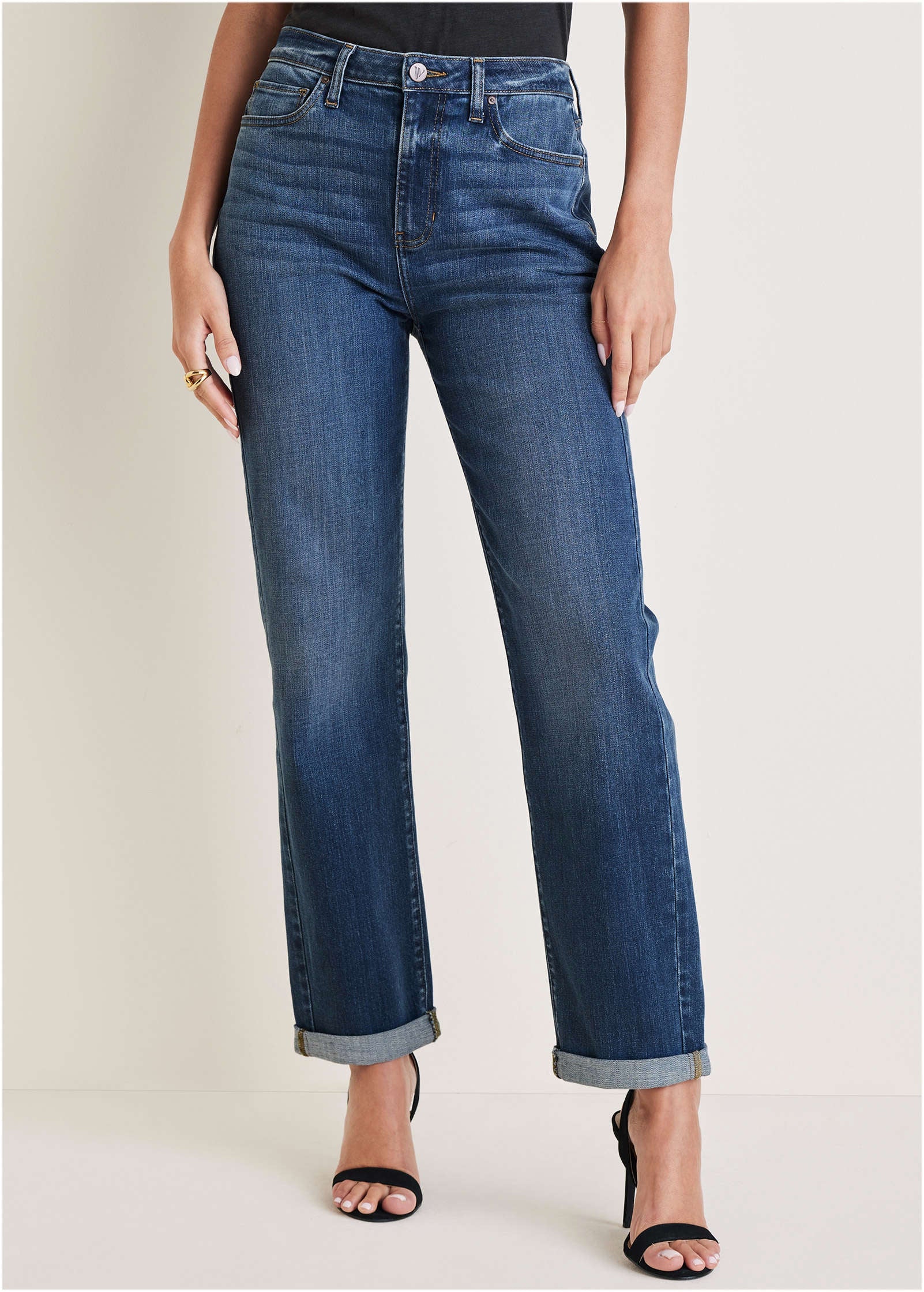 Rolled Cuff Relaxed Jeans - Medium Wash - Image 2