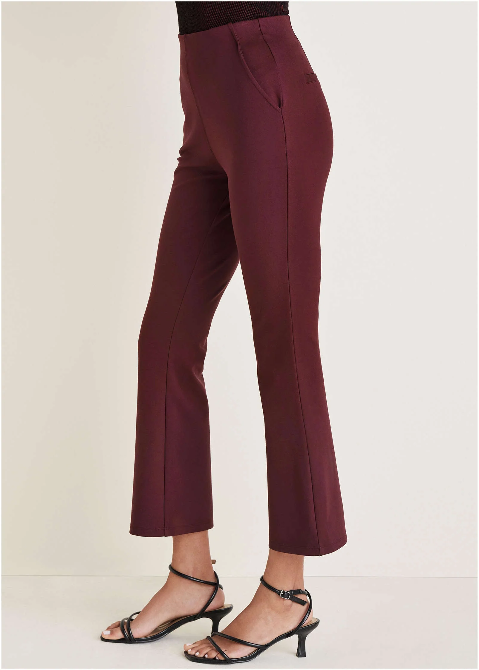 Smoothing Ponte Kick Flare Pants - Wine - Image 4