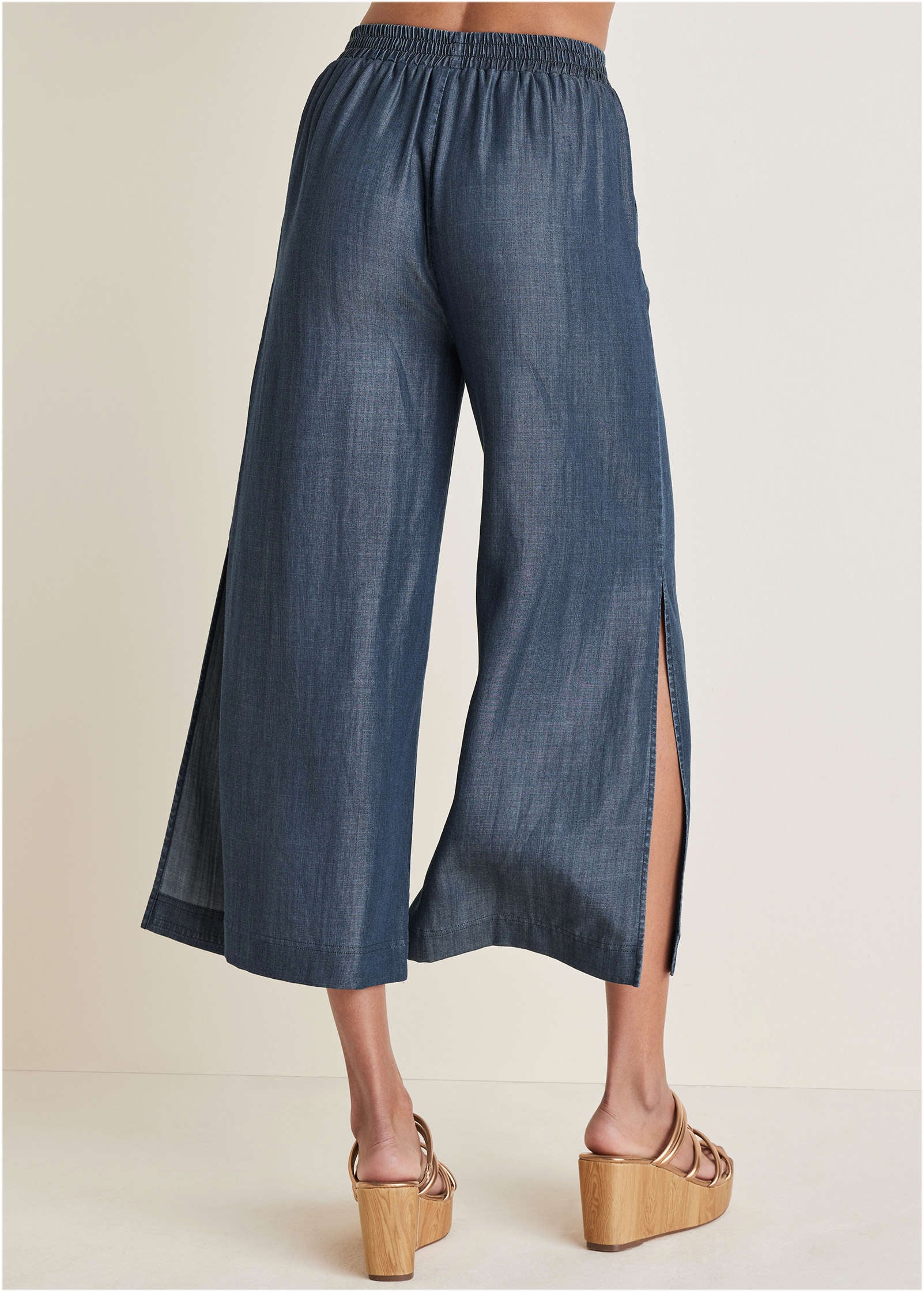Chambray Cropped Pants - Dark Wash - Image 4