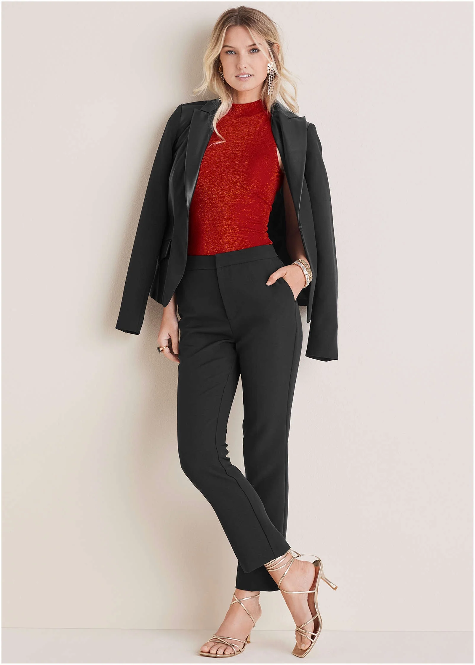 Straight Leg Suiting Pants - Jet Black - Image 2